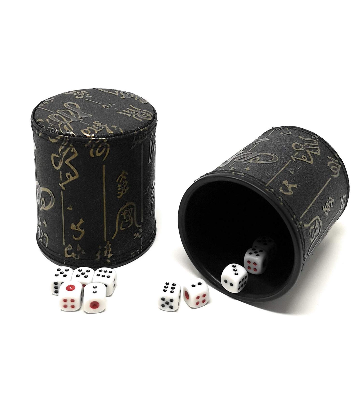 Thy Collectibles Dice Cup Set with 5 Dices, PU Leather Professional Shaker Cup - Chinese Calligraphy Design - 2 Pack - Buy Online on GoSupps.com