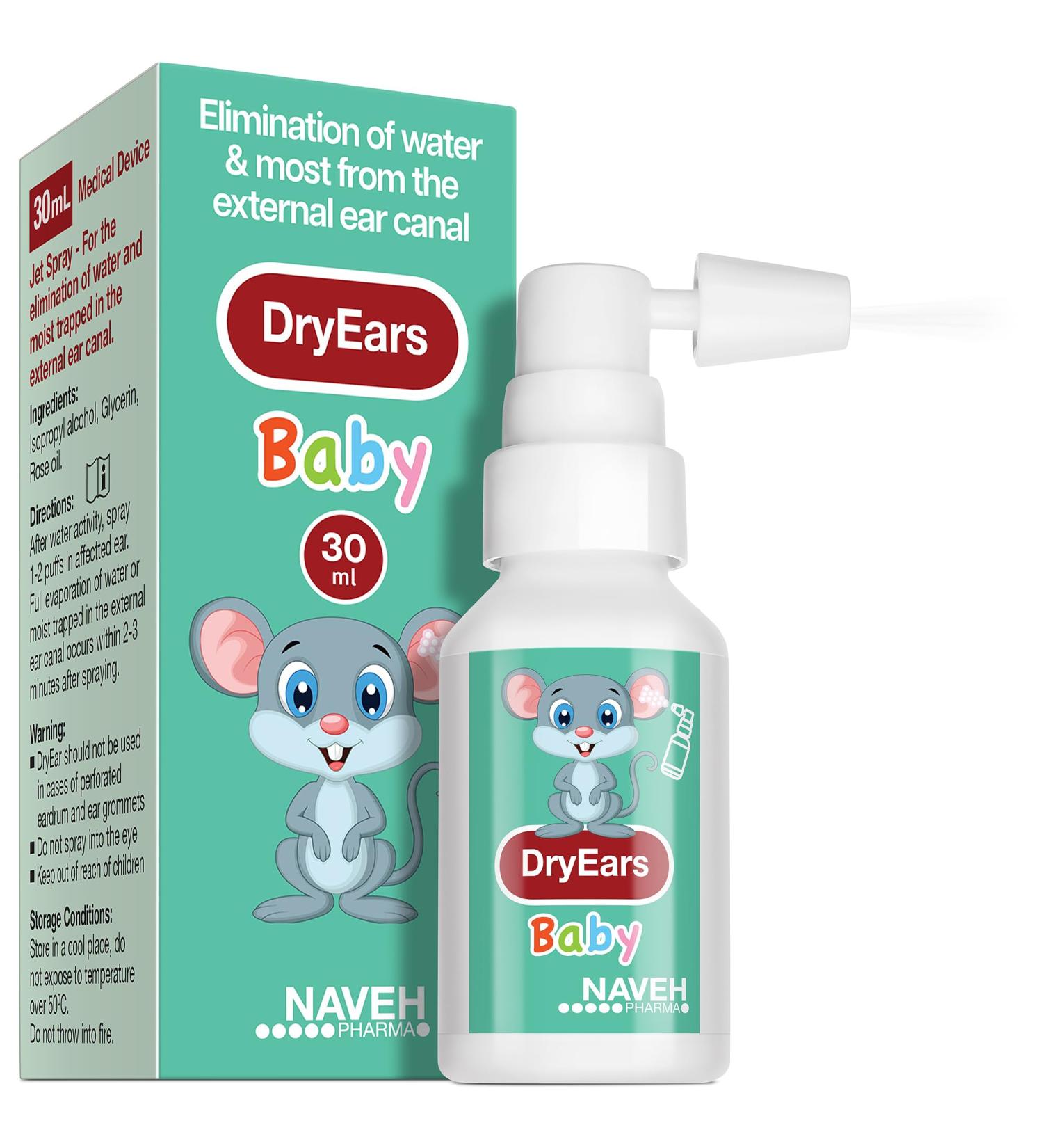 NAVEH PHARMA Dry Ears Baby | Swimmers Ear Drops Spray | Ear Drying Drops for Little Swimmers | Remove Water Trapped in Ears in Seconds | Prevent Hearing Loss (1 Fl Oz) - Buy Online on GoSupps.com