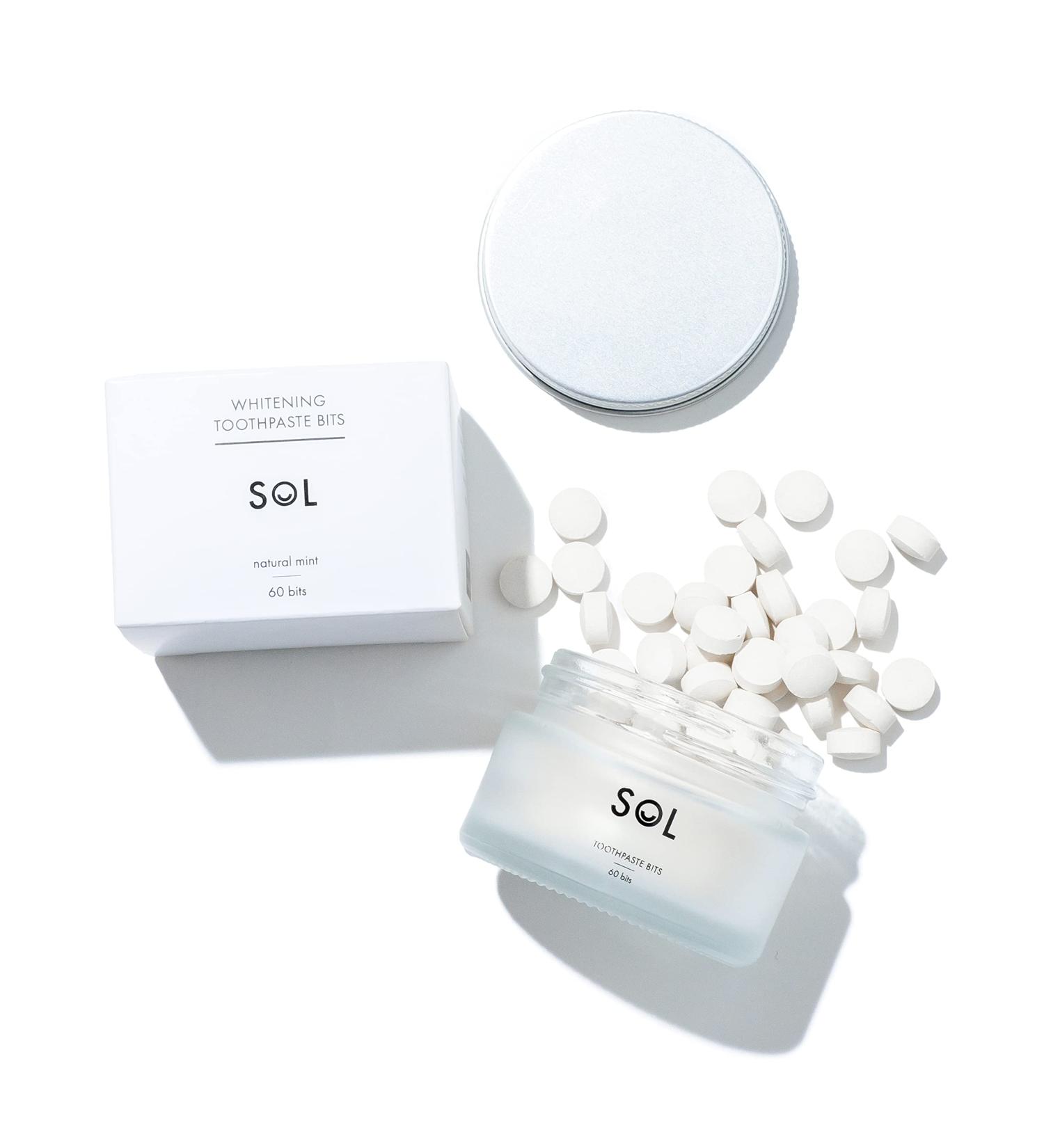 Eco-Friendly Sol Teeth Whitening Toothpaste Tablets | Zero Waste Plastic Free Vegan Mint Flavor | Travel-Friendly Glass Jar | 60 Tablet Pack - Buy Online on GoSupps.com