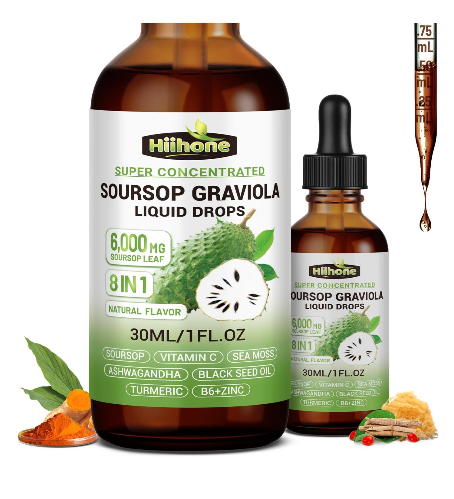 8 in 1 Graviola Soursop Leaf Extract Liquid - Soursop Bitters Liquid with Sea Moss, Ashwagandha and Tumeric, for Immune & Liver, Zzz & Antioxidant & Cell Support,1 Fl Oz original 1 Fl Oz (Pack of 1) - Buy Online on GoSupps.com