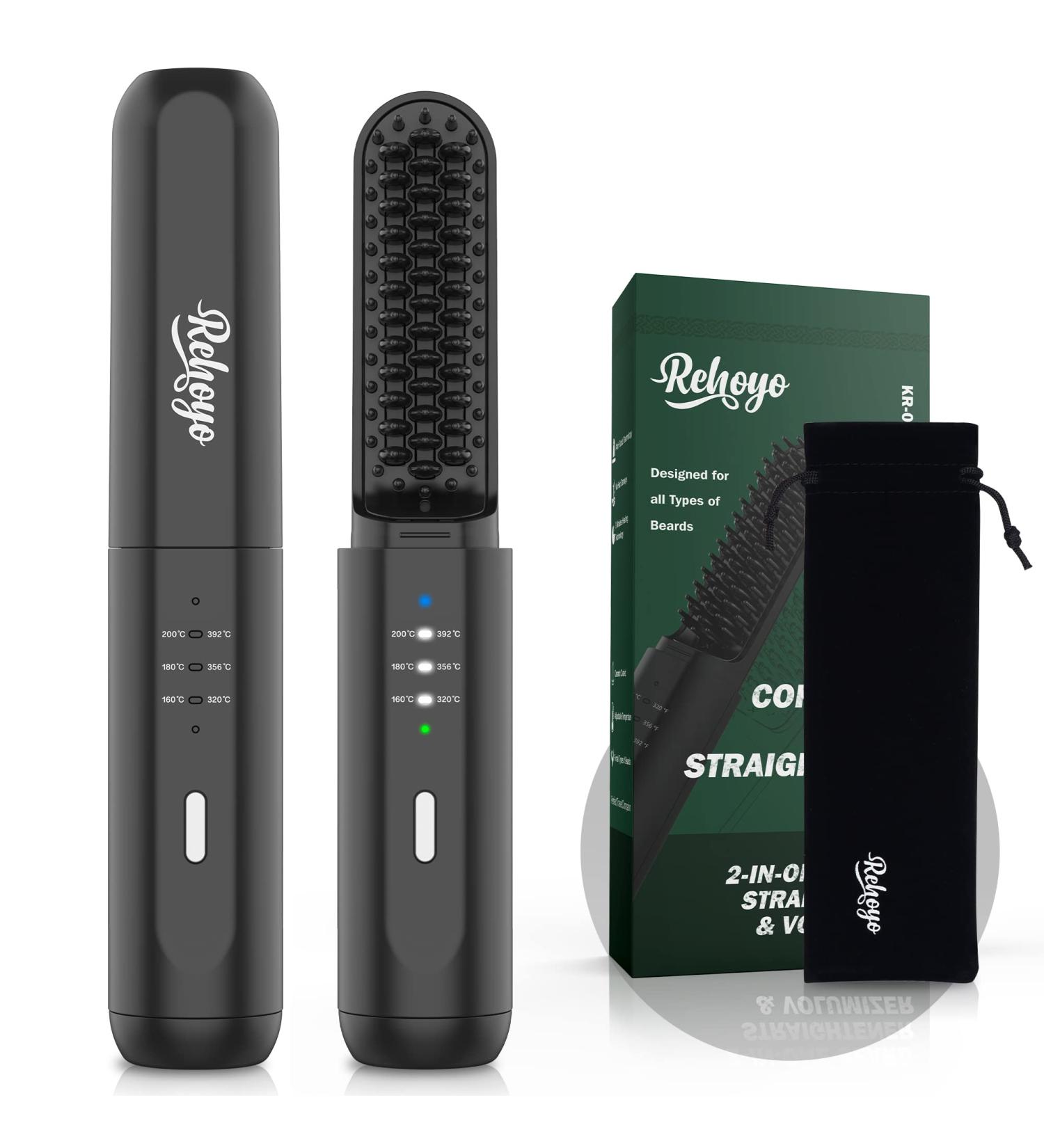 REHOYO Beard Straightener Comb for Men | Electric Hair Straightener & Beard Brush - Black | Ideal for Smooth & Tamed Beards - Buy Online on GoSupps.com