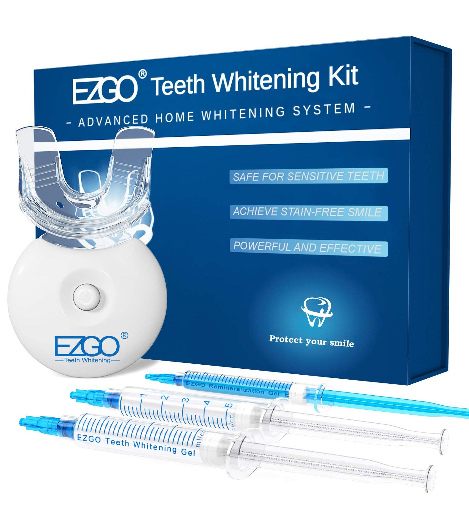 EZGO Teeth Whitening Kit with LED Light - Fast-Result Non-Sensitive Tooth Whitening Gel for Coffee and Soda Stain Removal - Blue Kit - Buy Online on GoSupps.com