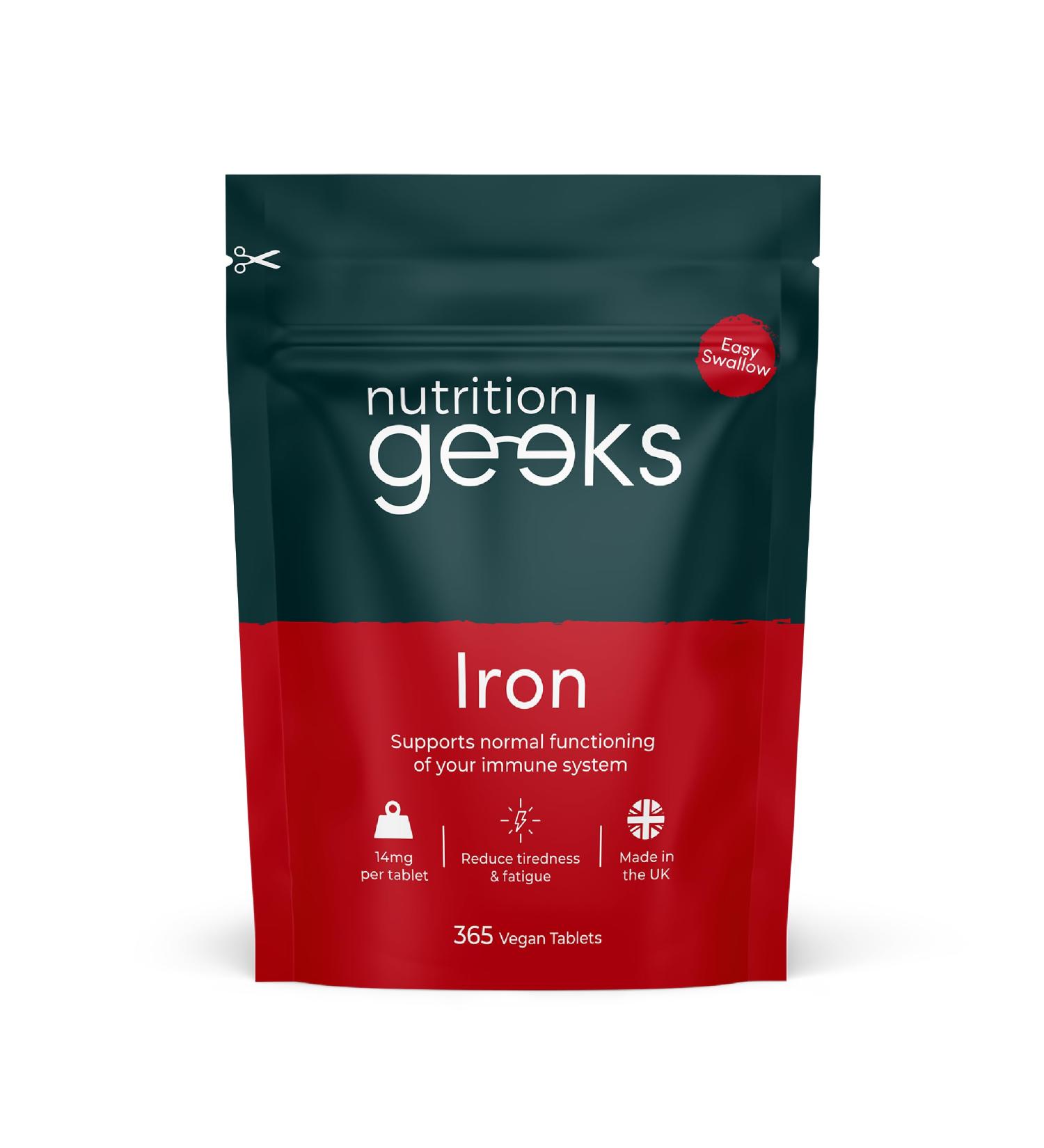 Iron Tablets High Strength 14mg - 365 Tablets 12 Months Supply - Vegan Iron Supplements for Women and Men - Ferrous Fumarate Energy Tablets Reduces Tiredness and Fatigue - UK Made Iron Vitamin - Buy Online on GoSupps.com