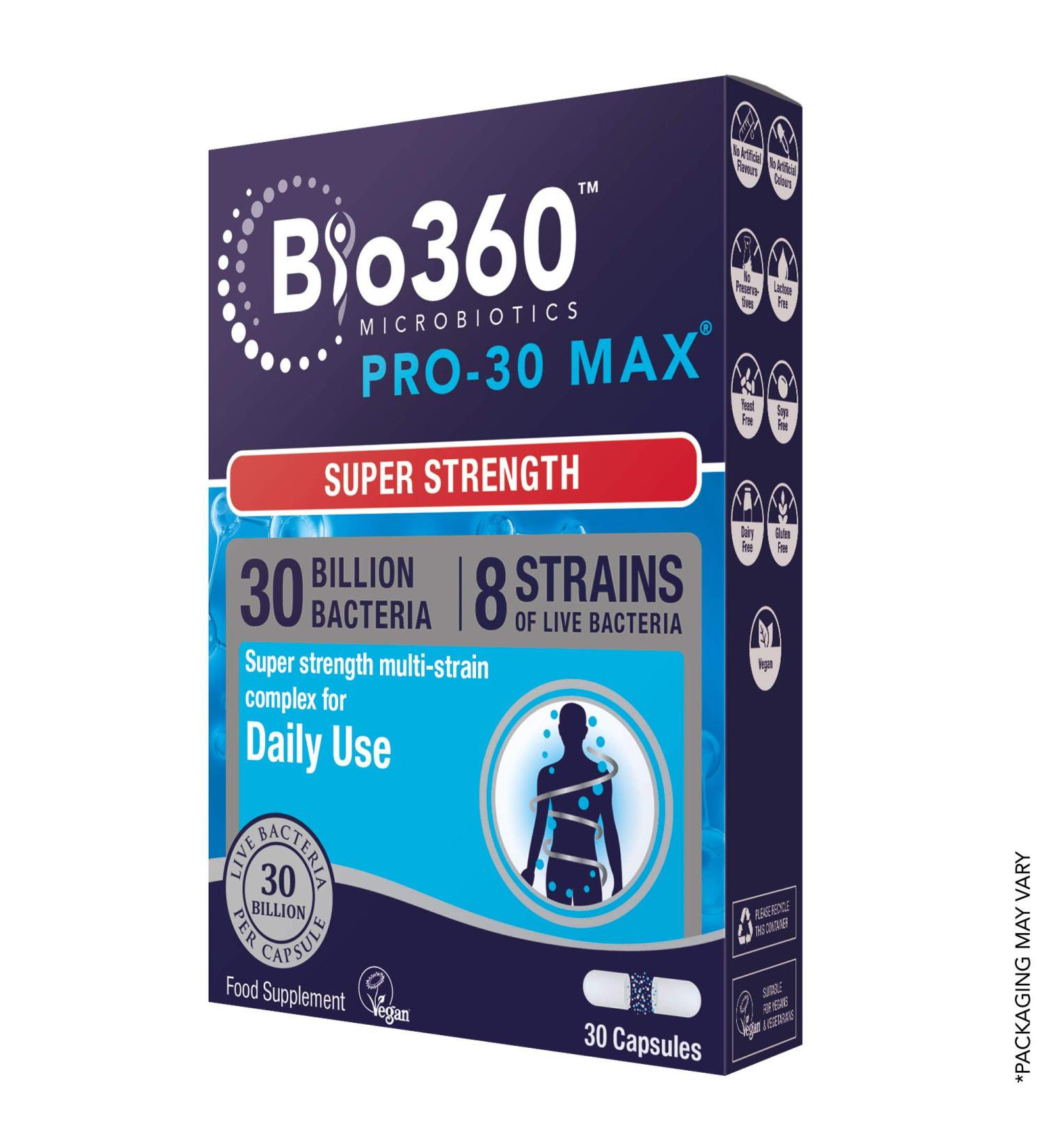 Natures Aid Bio360 Pro-30 MAX (30 Billion Bacteria) 30 Capsules - Probiotic Supplement - Buy Online on GoSupps.com