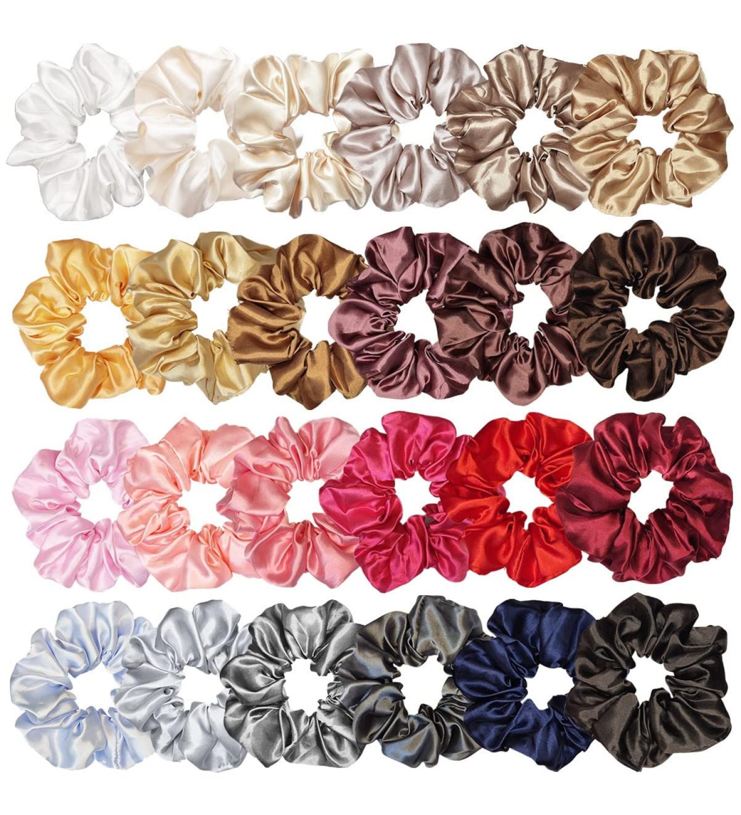 24 Pcs Satin Silk Hair Scrunchies - Fashion Hair Ties for Women and Girls - Multi-colored Hair Accessories - 4.5 Inch - Buy Online on GoSupps.com