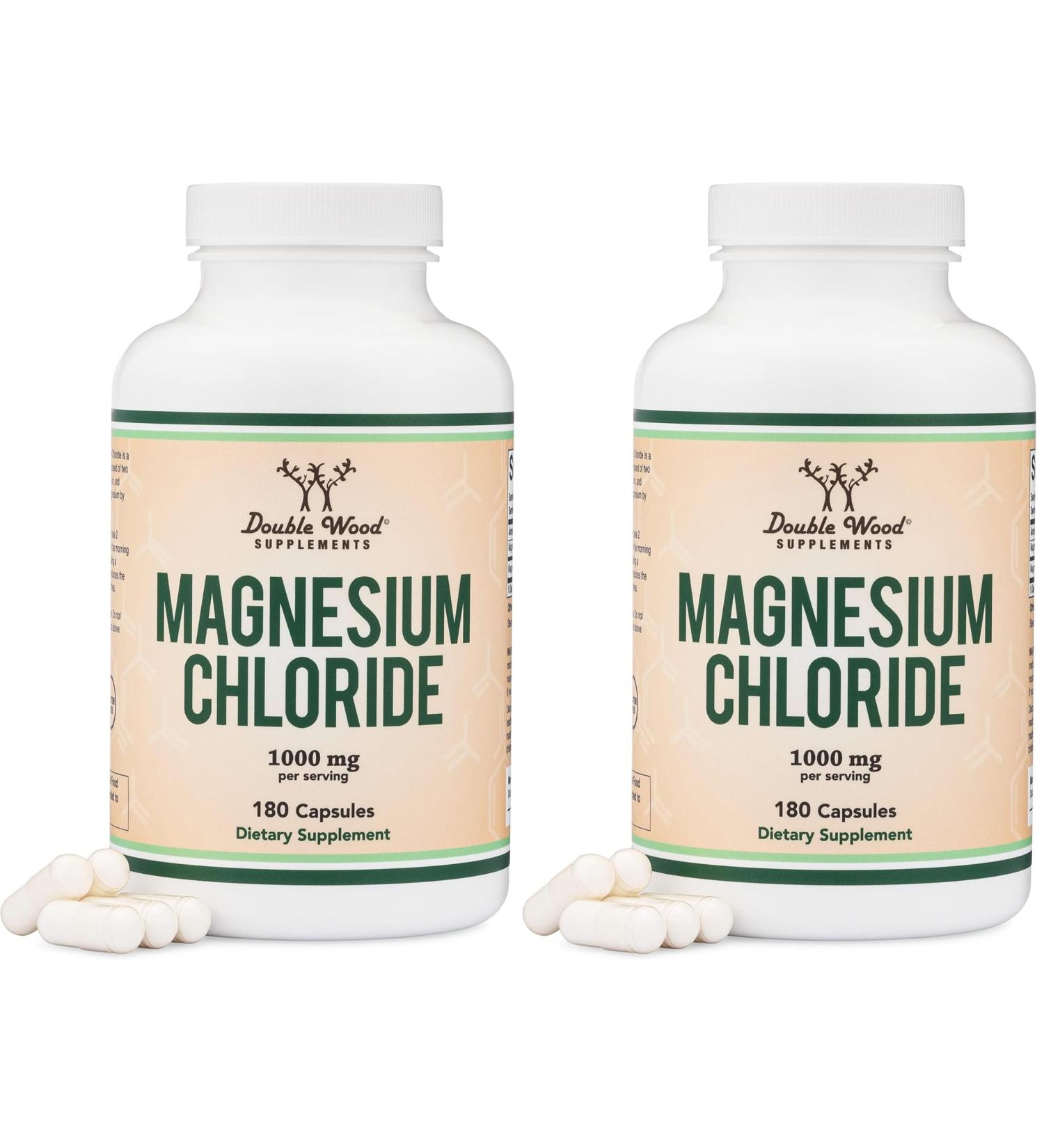 Magnesium Chloride (Cloruro De Magnesio) - 180 Capsules 1 000mg Per Serving Supports Digestive and Bone Health - Non-GMO and Gluten Free by Double Wood Supplements (Pack of 2) 180 Count (Pack of 2) - Buy Online on GoSupps.com