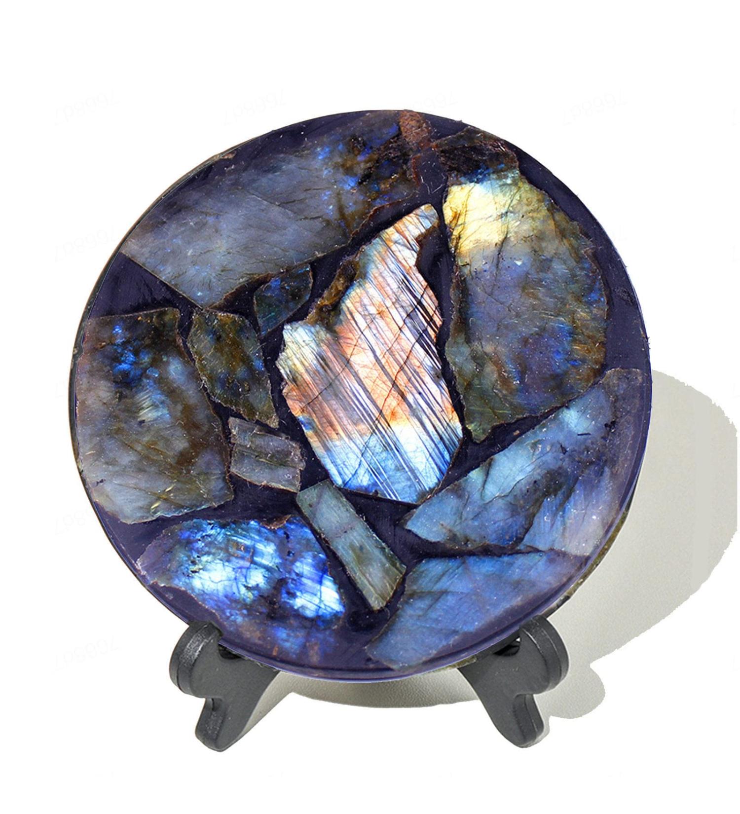 Crystal Rough Natural Labradorite Polished Slice Flash Labradorite Gemstone Slice for Reiki Collection Home D cor Rock Quartz CrystalOrnament Specimen + Pedestal - Buy Online on GoSupps.com