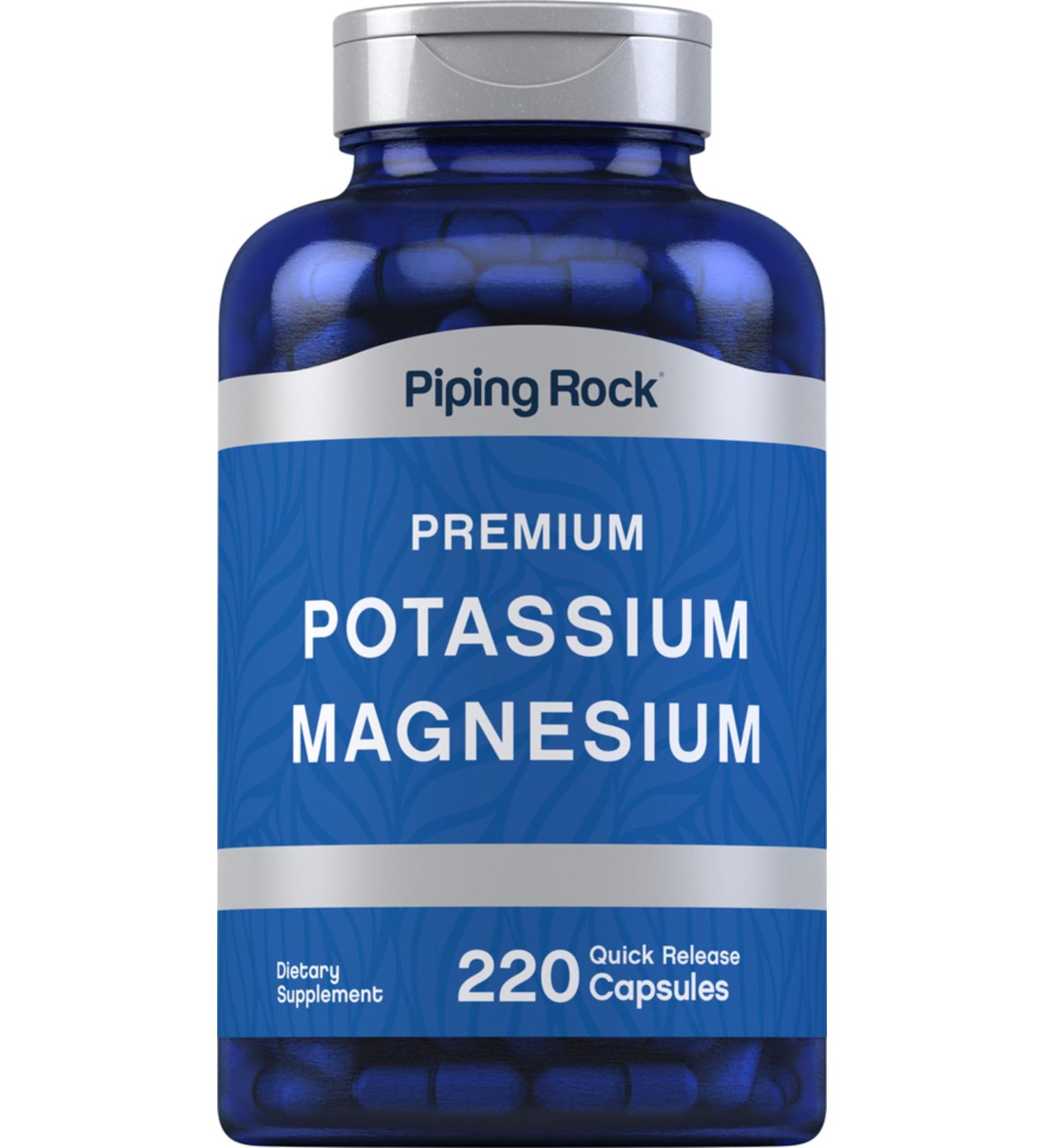 Piping Rock Potassium Magnesium Supplement | 220 Capsules | Non-GMO Gluten Free Premium Complex - Buy Online on GoSupps.com