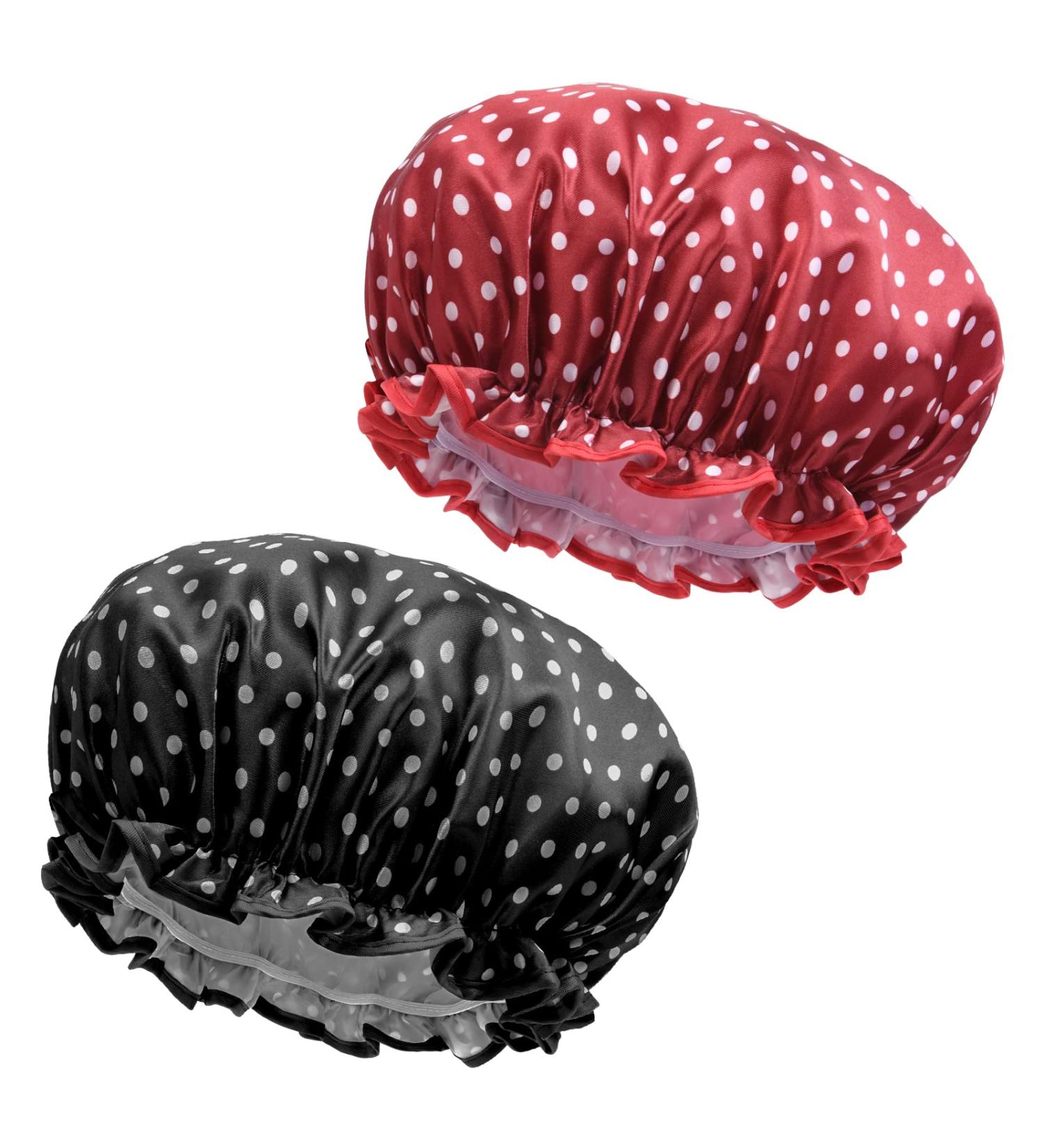 Uraqt Waterproof Shower Hood - 2 Pack | Large Elastic Reusable Shower Cap for Women & Girls | Ideal for Home Hotel & Travel | Stylish Point Pattern - Buy Online on GoSupps.com