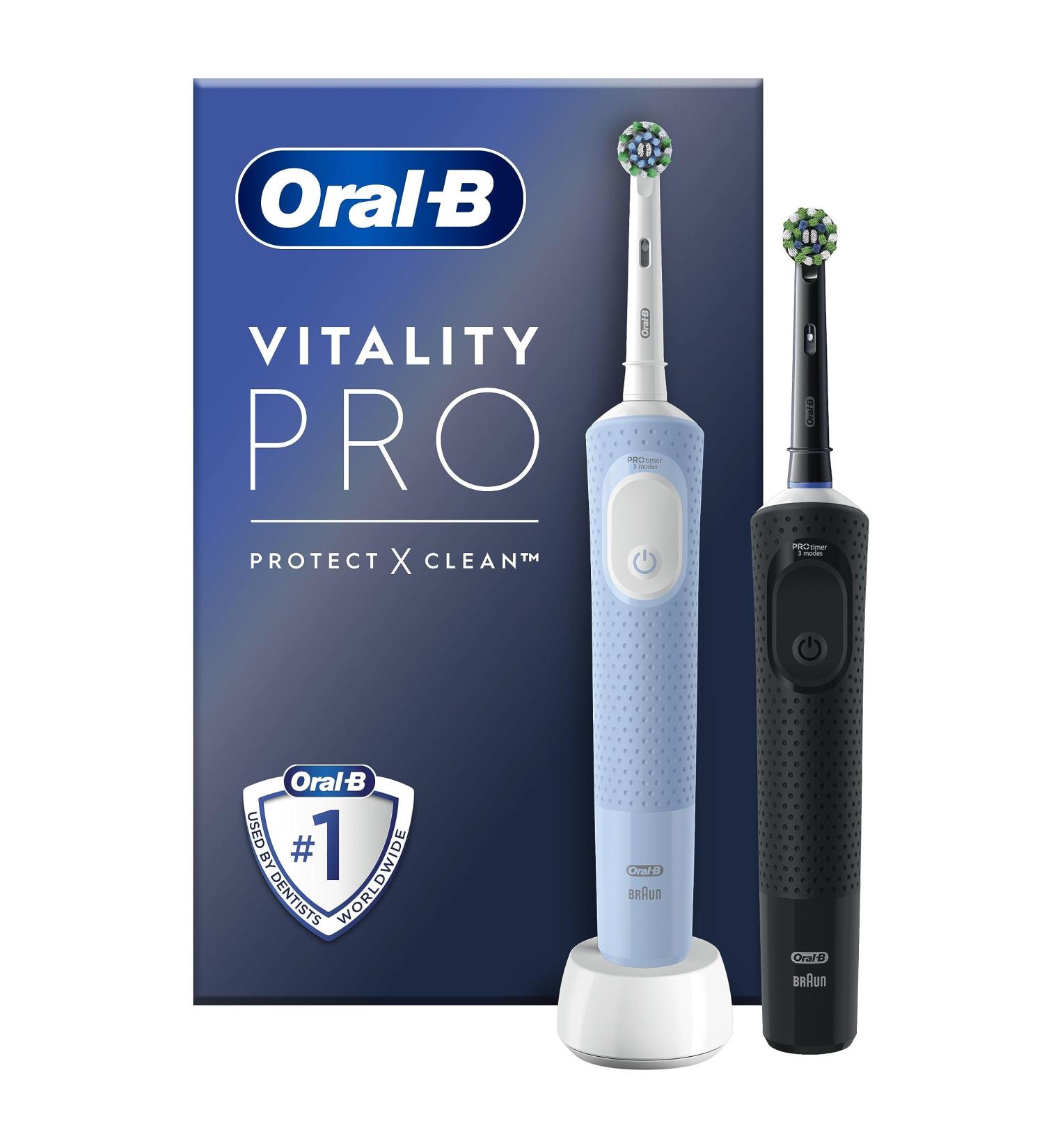 Oral-B Vitality Pro 2x Electric Toothbrushes Gift Set | 3 Brushing Modes, 2 Toothbrush Heads | Perfect Christmas Gifts for Men and Women | 2 Pin UK Plug | Black & Blue Duo - Buy Online on GoSupps.com