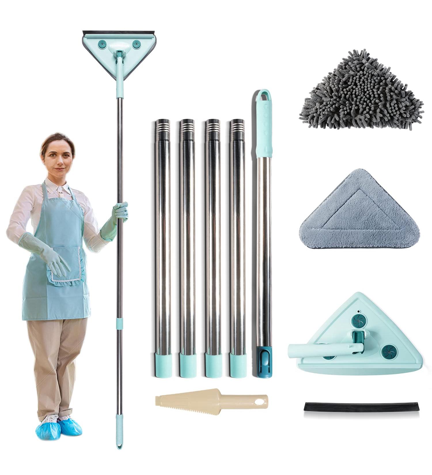 82-Inch Wall Mop with Long Handle | Baseboard Cleaner Tool with Triangle Microfiber Head | Adjustable Extension Pole | 2 Washable Pads - Buy Online on GoSupps.com