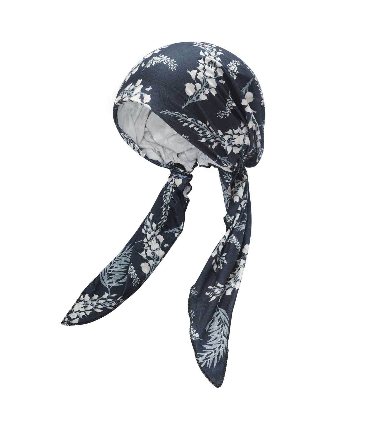 ZLYC Women's Chemo Turban Cap - Pre-tied Headscarf & Headwraps - Lightweight Navy Leaves Hat for Cancer Care & Fashion - Buy Online on GoSupps.com