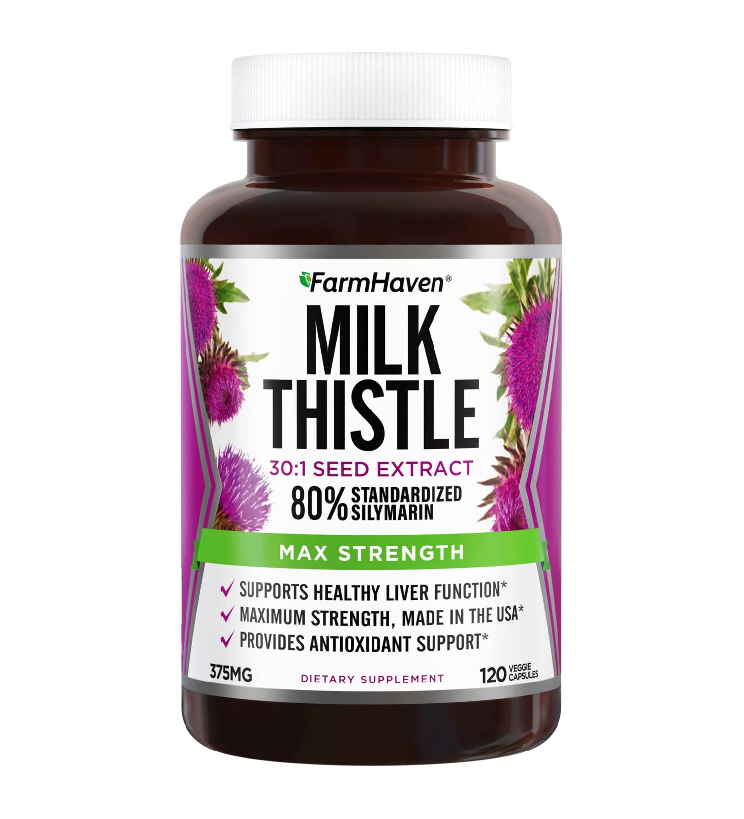FarmHaven Milk Thistle Capsules 11250mg | 30X Concentrated Seed Extract & 80% Silymarin | Supports Liver Function | 120 Veggie Capsules - Buy Online on GoSupps.com