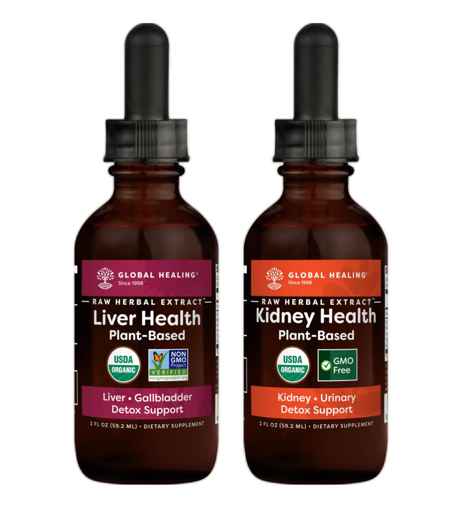 Global Healing Center Liver & Kidney Health Kit - 2 Fl Oz Liquid Drops for Liver Detox & Kidney Cleanse - Buy Online on GoSupps.com