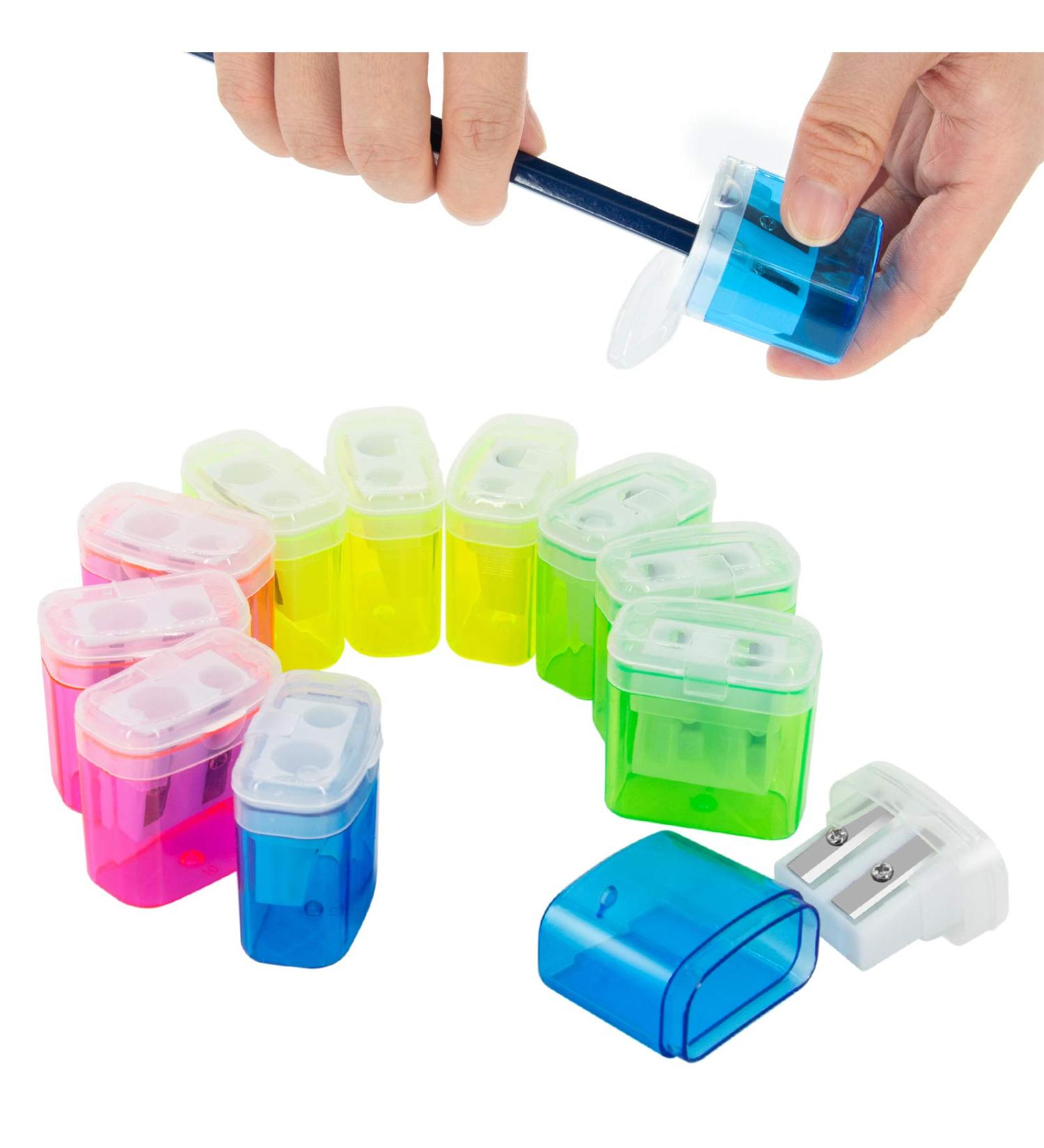 KIDMEN 12 PCS 2 Holes Small Manual Pencil Sharpener with Lid for Kids School Small Pencil Sharpener - Buy Online on GoSupps.com