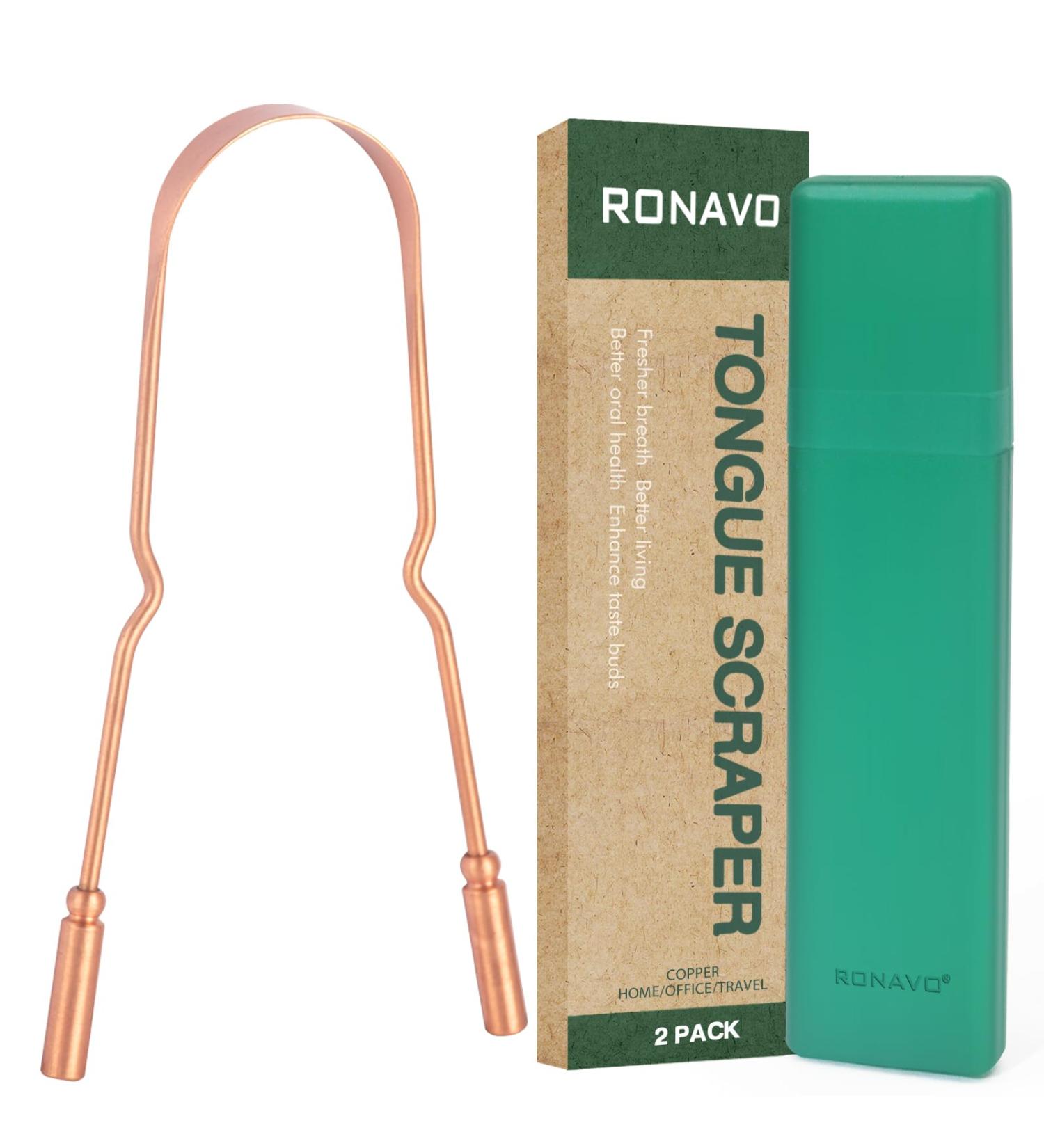 RONAVO Copper Tongue Scraper for Adults | Oral Care & Hygiene Tongue Cleaner for Fresher Breath | Includes Travel Case - Buy Online on GoSupps.com
