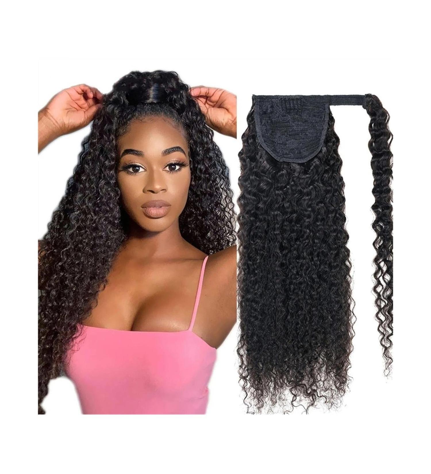 Ponytail Hair Extension Human Hair Extensions Kinky Curly Ponytail Wrap Around Long Ponytail Extension Natural Color Clip in Remy Hair Extensions for Black Woman Ponytail Hairpiece (Size : 18inch 100 18inch 100g - Buy Online on GoSupps.com