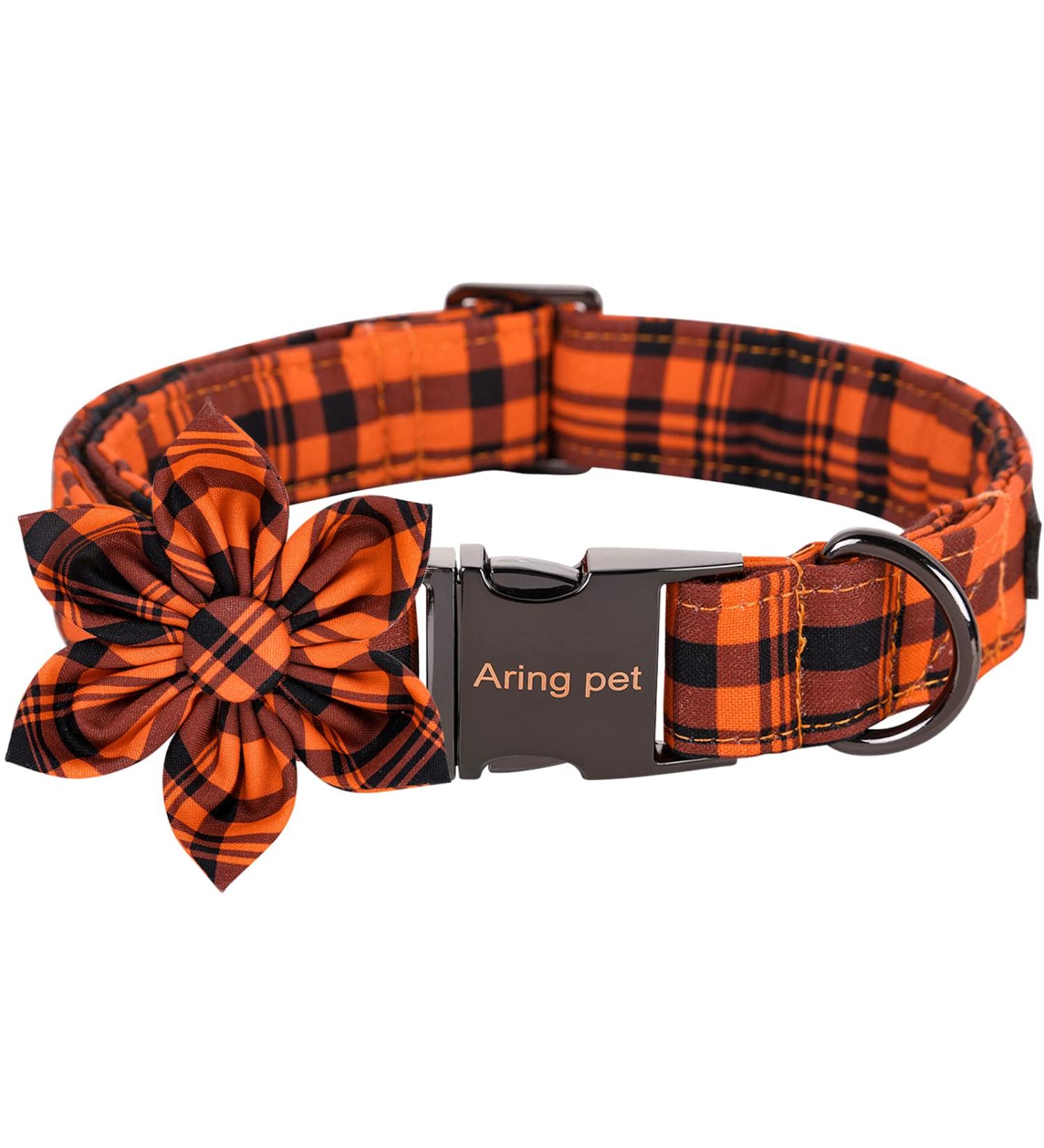 Adorable Halloween Dog Collar with Flower | Aring Pet Dog Collar for Boys & Girls | Medium Orange Grille | Perfect Autumn Gifts - Buy Online on GoSupps.com