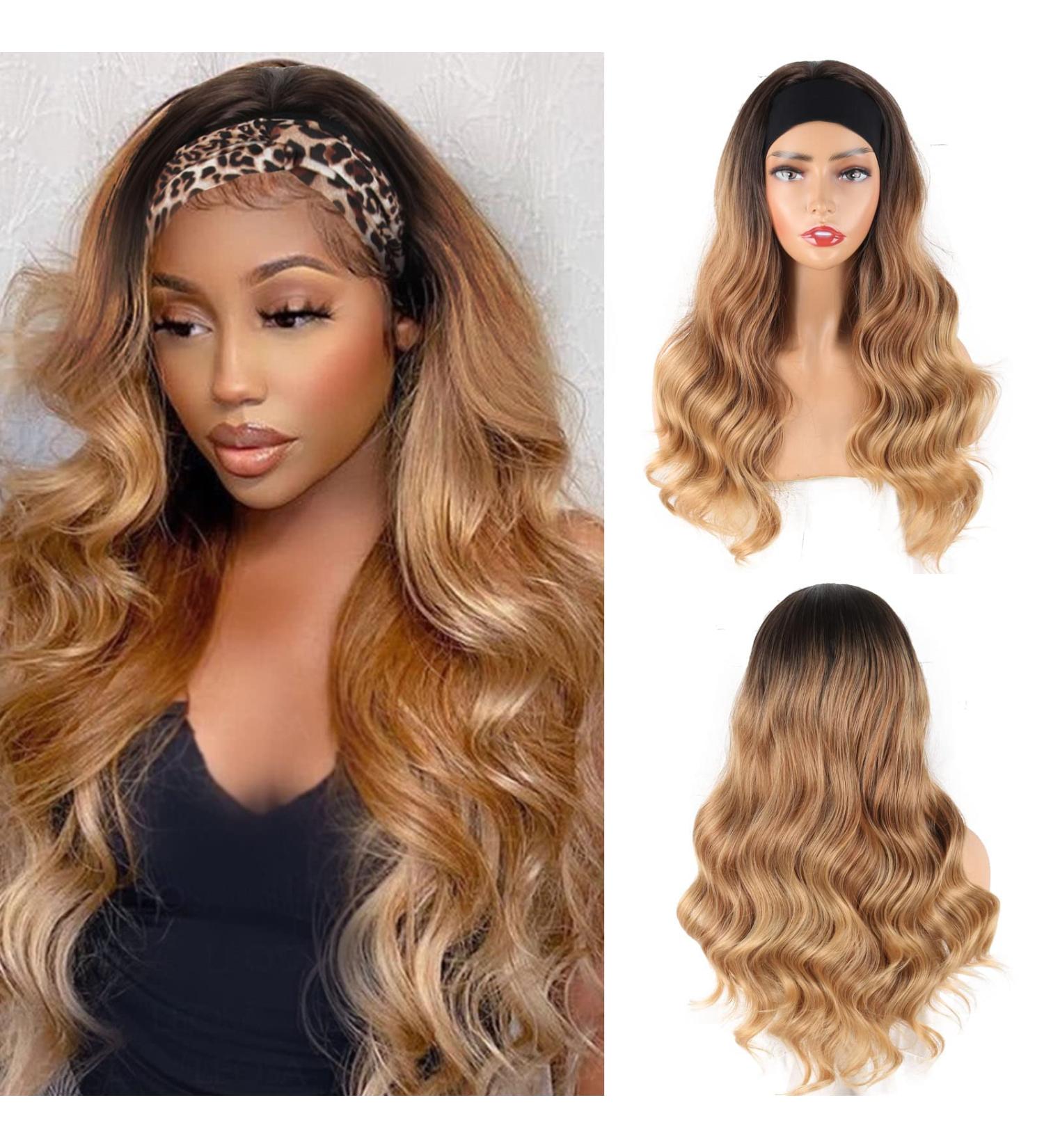 LEOSA Ombre Body Wave Blonde Headband Wig - 24 inch Long Synthetic Wavy Wig for Black Women - Buy Online on GoSupps.com