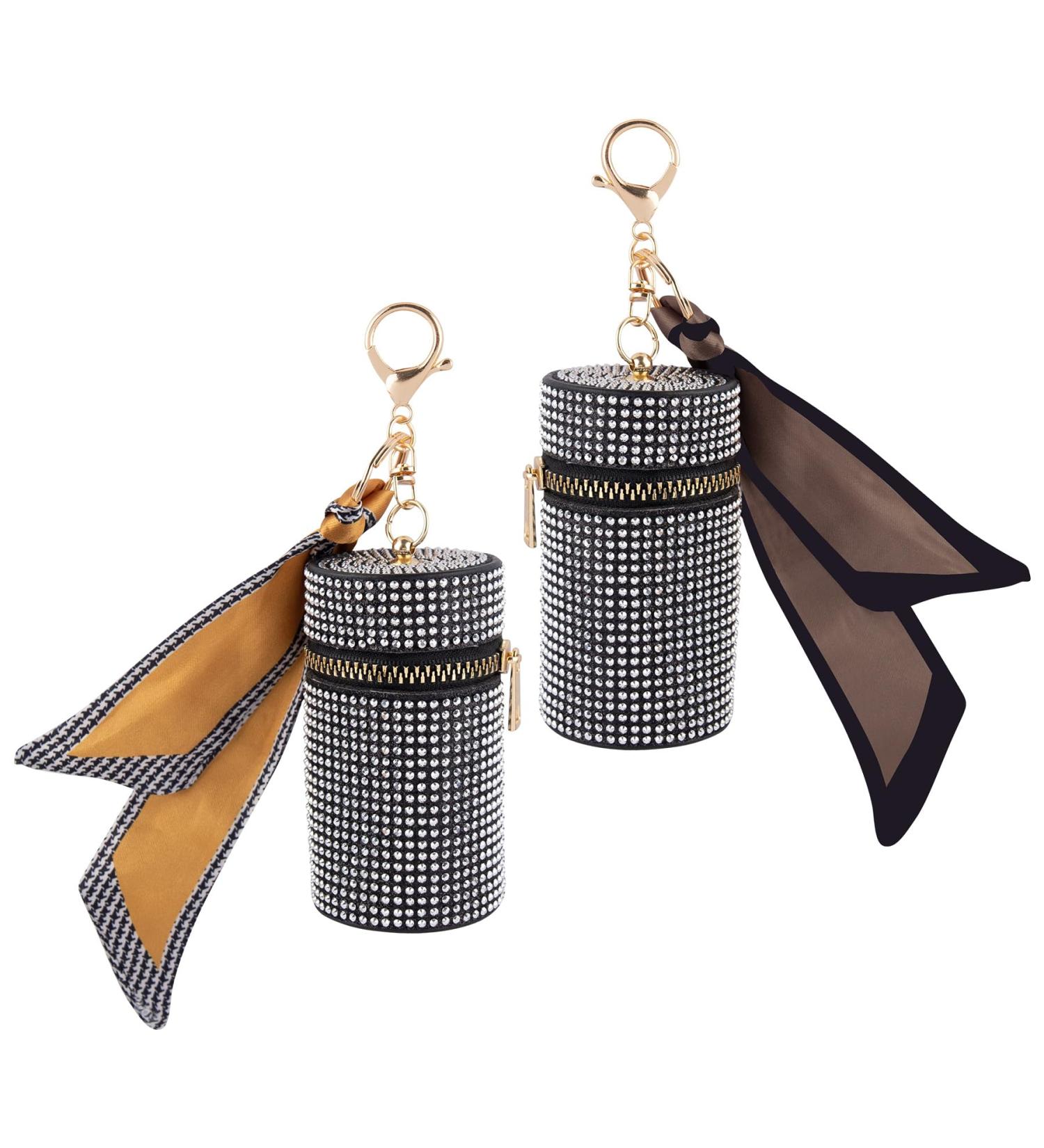 Framendino 2 Pack Rhinestone Lipstick Case Keychains - Leather Mini Lip Gloss Organizer & Travel Makeup Storage Bag (Black - Buy Online on GoSupps.com