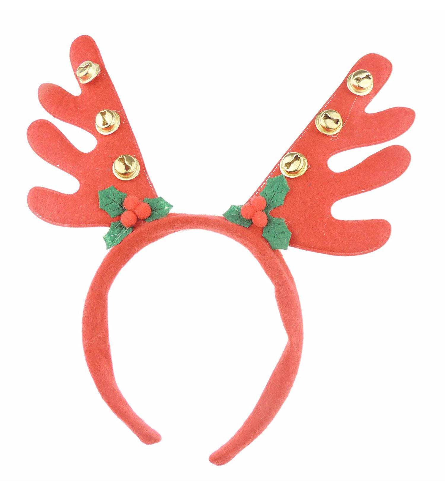 Glamour Girlz Unisex Womens Mens Festive Christmas Nativity Costume Outfit Party Headband Hair Hoop Alice Band Hairband Deeley Springs Bopper Plush Deer Antler Ears Reindeer Bells Holly Red