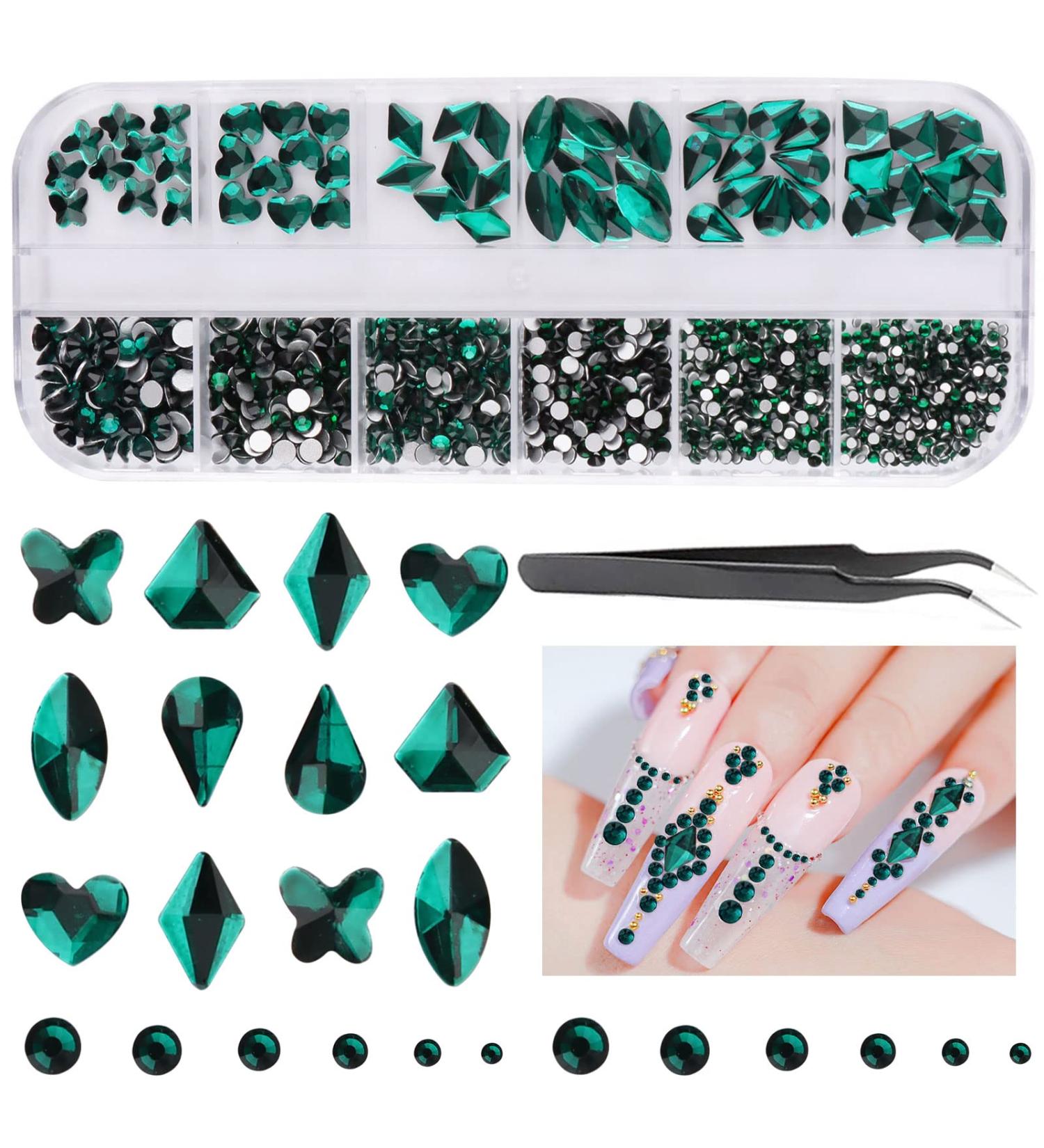 EBANKU Green Nail Rhinestones for St. Patrick's Day Nail Art - Emerald Gems with Tweezers - Buy Online on GoSupps.com
