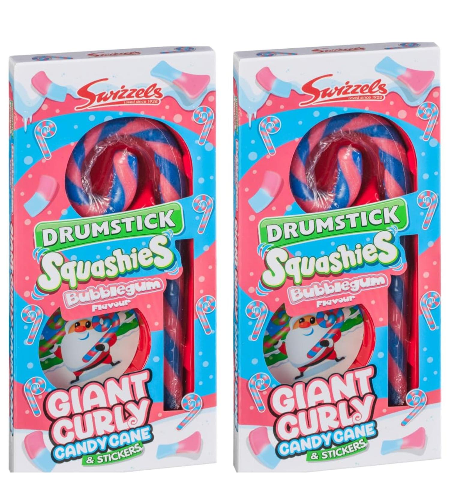 2 Pack x 50g - Squashies Giant Candy Cane - Bubblegum - Delicious Soft Gum Squashies - A Mouthwatering Delicious Treats - Vegan Friendly And Free From Artificial Colours - Sweeten Your Season