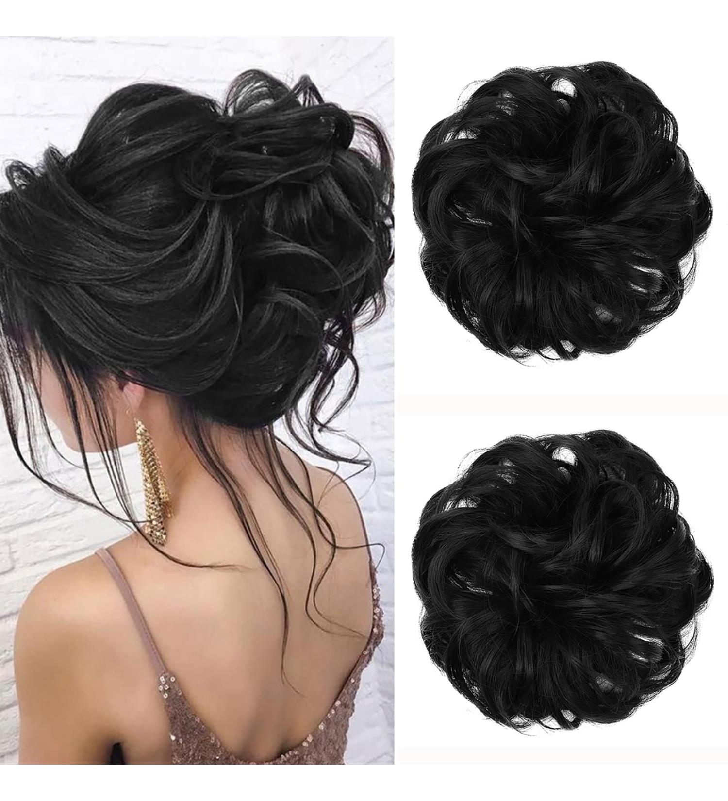 Jjstar 2-Piece Hair Part with Rubber Band | Dutt Hair Tie for Updos & Messy Buns | Deep Black Extensions for Women & Girls - Buy Online on GoSupps.com