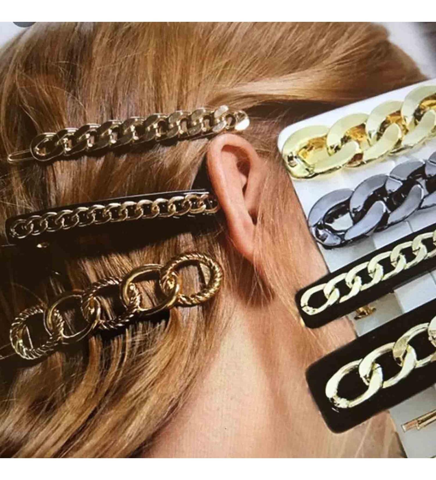 Yheakne Vintage Gold Link Chain Hair Clip | French Style Headdress Barrette & Decorative Hairpin | Geometry Hair Accessories - Buy Online on GoSupps.com