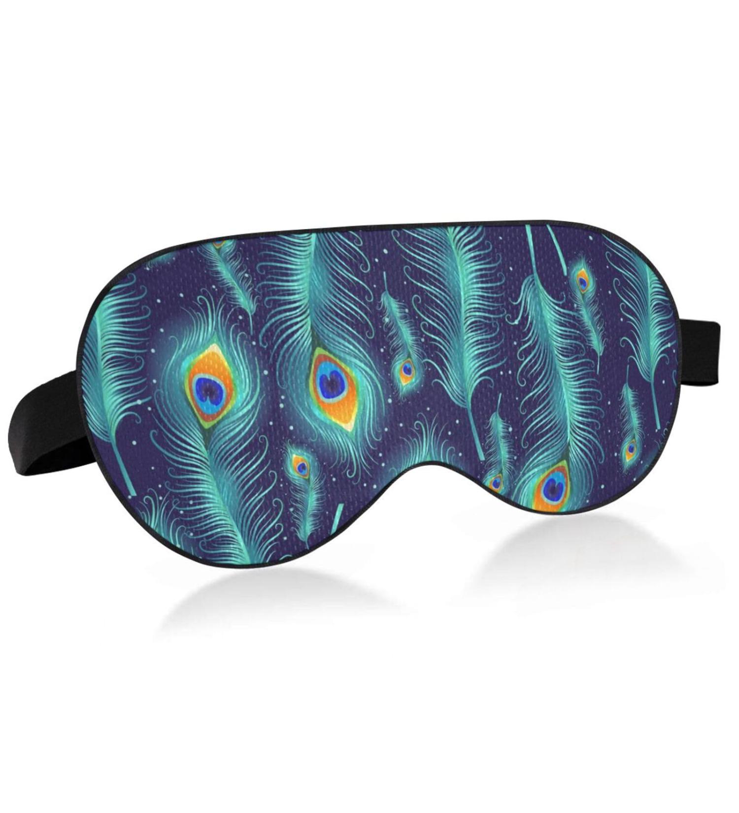Adjustable Light Blocking Eye Mask for Deep Sleep - Haskirky Adult Men and Women Travel, Yoga, Meditation - Peacock Feather Design - Buy Online on GoSupps.com