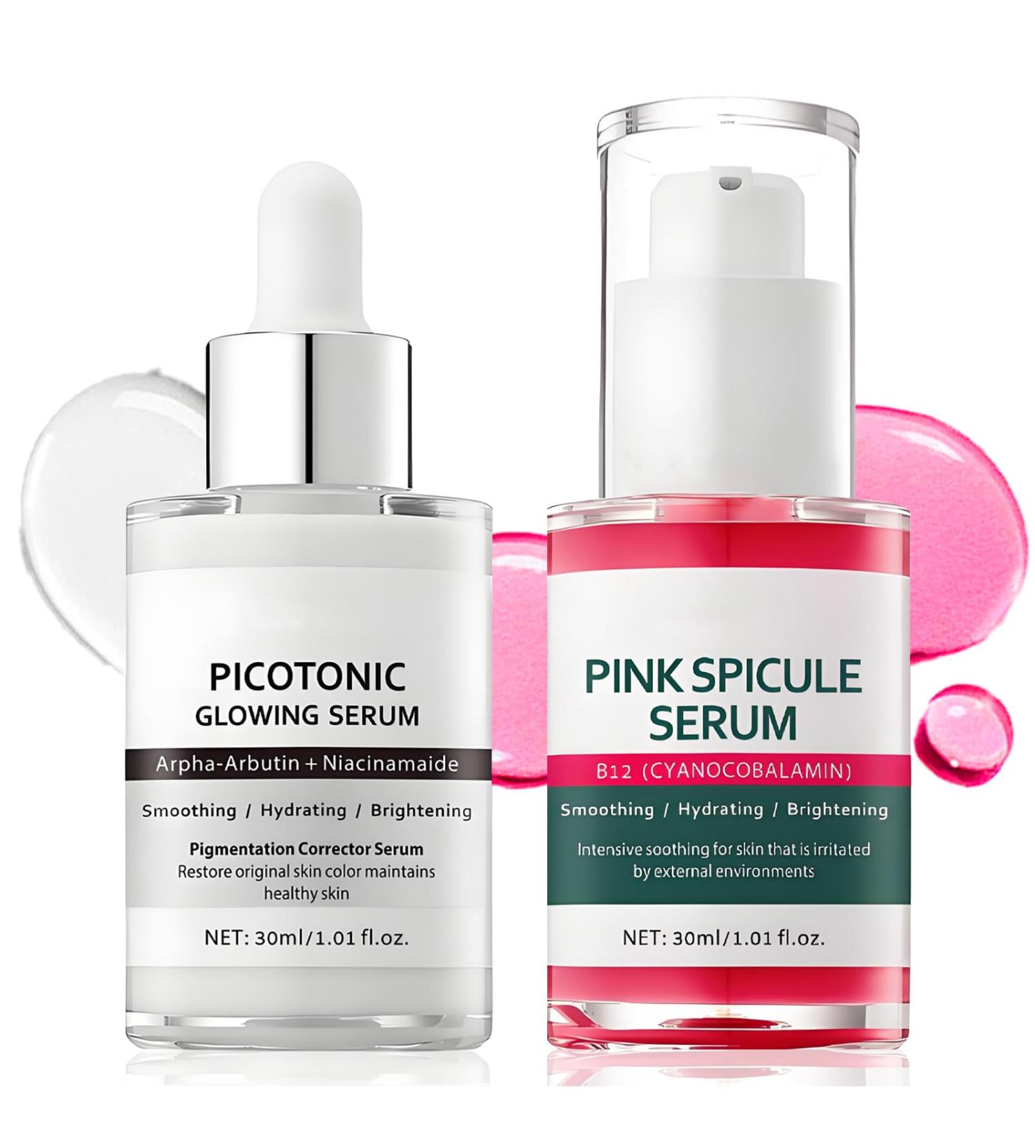 Pink Spicule Serum and Ampoule Set Face Treatment with Alpha Arbutin & Niacinamide Pore Refining and Brightening Essence for Glass Skin (1) 0.51 Fl Oz (Pack of 2) - Buy Online on GoSupps.com