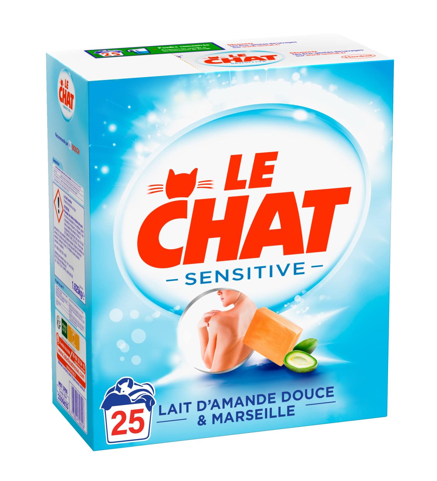 Le Chat Sensitive 25 Washes (1.625kg) Hypoallergenic Powder Laundry Detergent Marseille Soap & Sweet Almond Milk - Buy Online on GoSupps.com