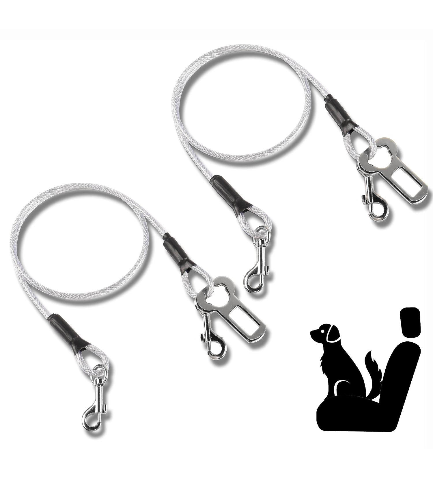 Yaodhaod Dog Safety Belt - Steel Wire Bite-Resistant Car Harness for Dogs & Cats Double Ticker & Buckling Adapter 80cm - 2 Pcs Silvery - Buy Online on GoSupps.com
