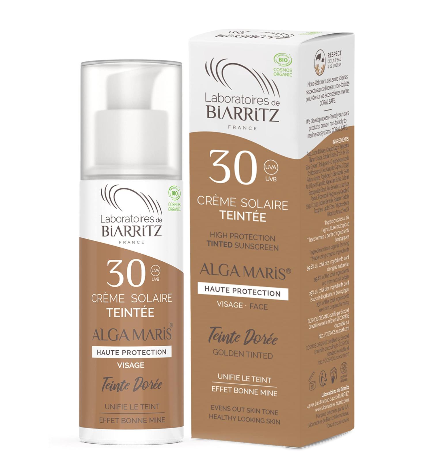 Laboratoires de Biarritz Alga Maris Organic Face Tinted Sunscreen SPF30 50ml - Golden - Buy Online on GoSupps.com