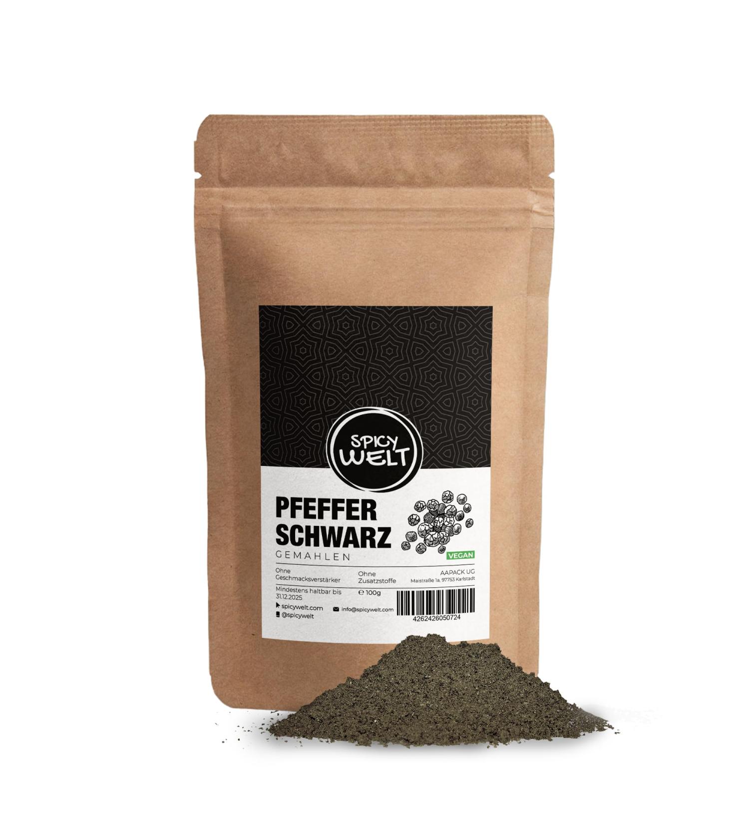 Spicy World Black Pepper Ground - 100% Natural Black Pepper Powder No Additives 100g - Premium Quality Seasoning for Cooking - Buy Online on GoSupps.com