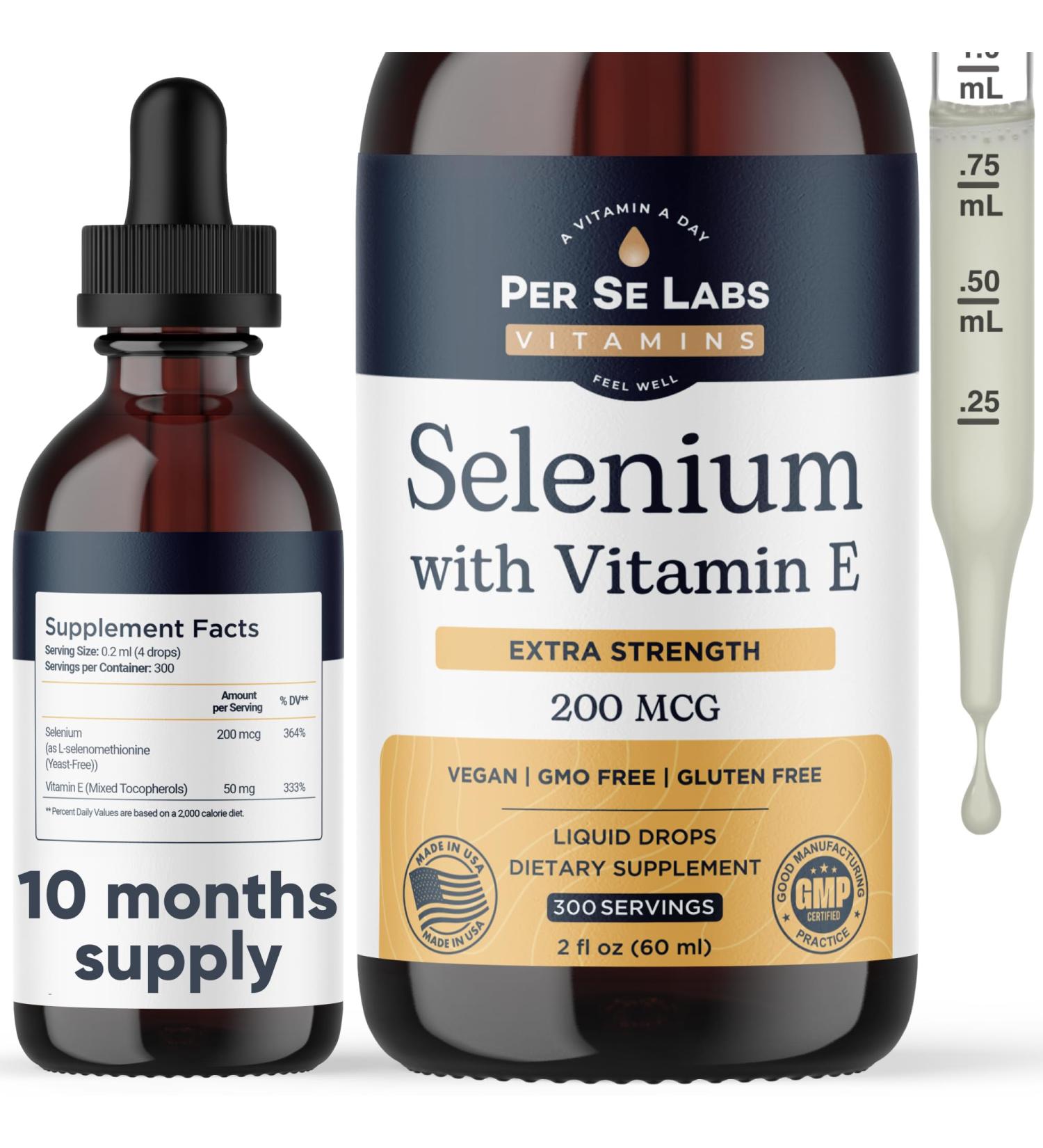 Per Se Labs Selenium 200mcg Liquid Drops with Vitamin E | Immune & Heart Support - Buy Online on GoSupps.com
