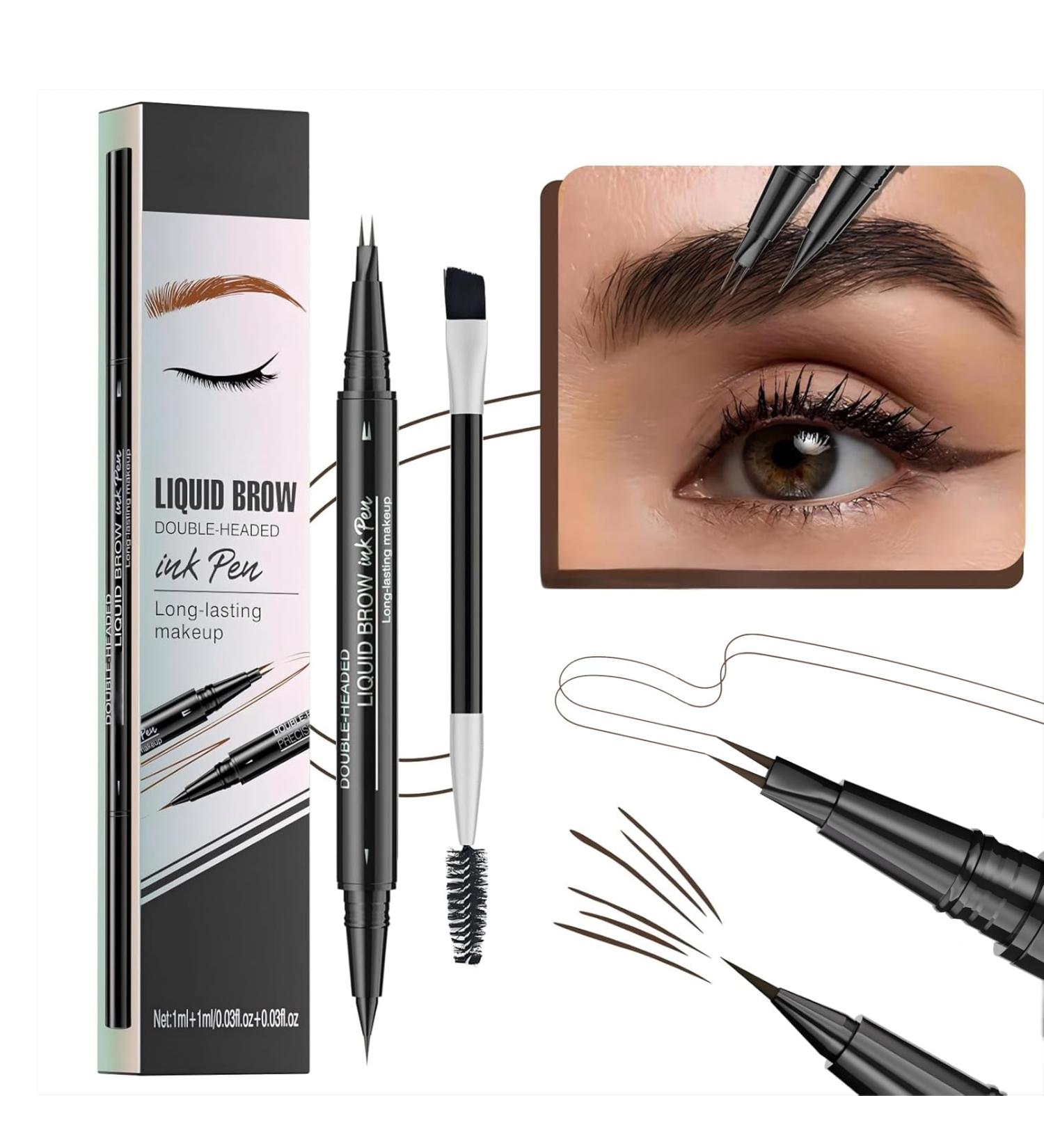 Microblading Eyebrow Pencil Curved Eyebrow Pen 2 in 1 Ended Microblading Eyebrow Pen with Fork Tip and Brush Tip Long-Lasting Sweat Resistance For Natural Makeup All Day (Dark brown) - Buy Online on GoSupps.com