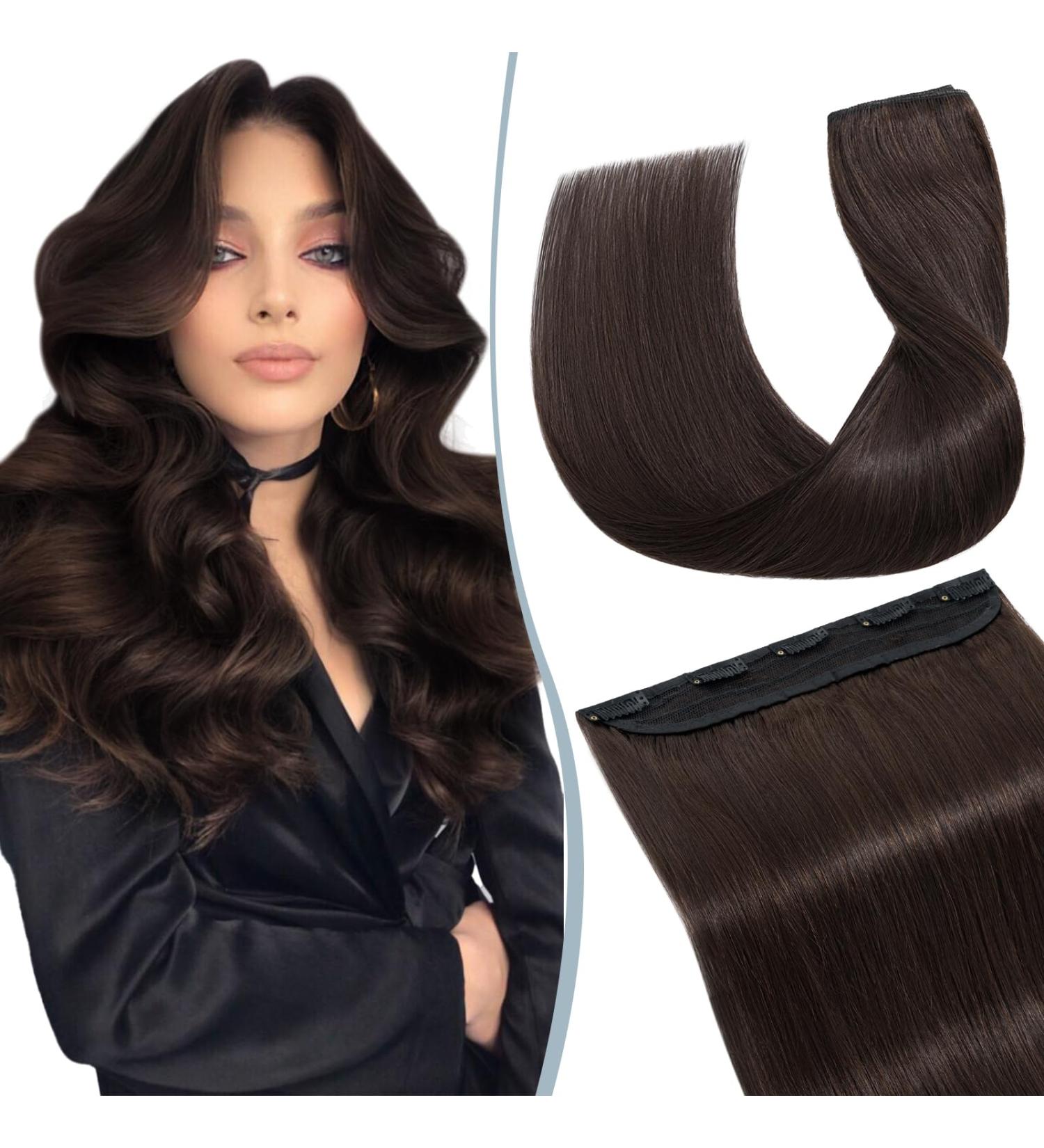 Elailite Clip In Extensions - Real Human Hair 3/4 Full Head 5 Clips 45cm Dark Brown #02 - Smooth & Natural Look - Buy Online on GoSupps.com