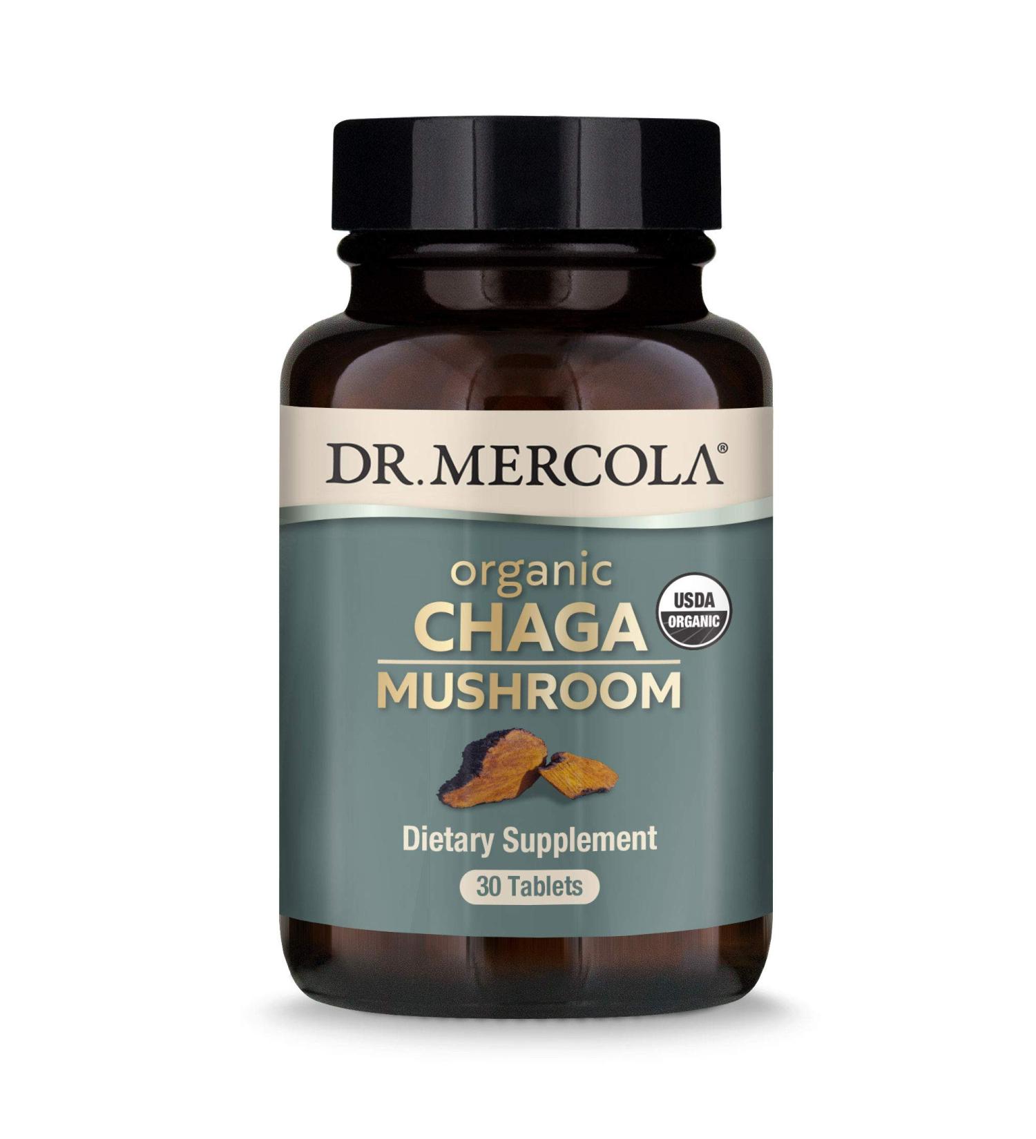 Dr. Mercola Organic Chaga Mushroom Dietary Supplement - 30 Tablets | Non GMO, Gluten Free, Soy Free | USDA Organic Certified - Buy Online on GoSupps.com