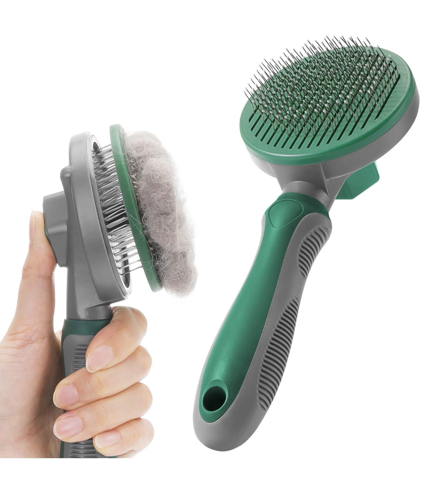 Self-Cleaning Cat & Dog Brush - Long & Short Hair Pet Grooming Tool for Easy Fur Removal | Green - Buy Online on GoSupps.com