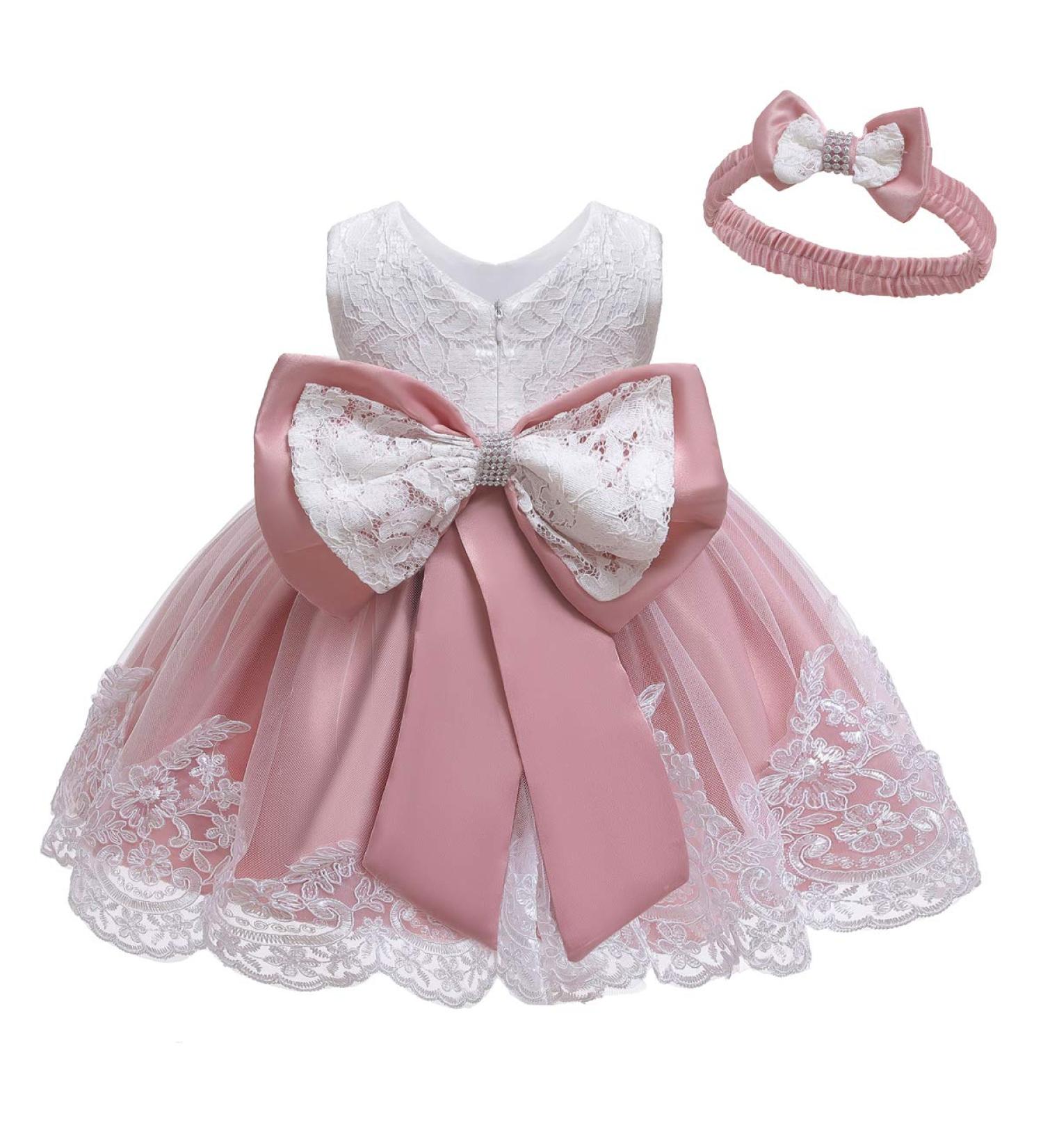 Baby Girls Lace Christening Dress with Bowknot and Flower Detail | LZH Baptism Tutu Gown 0-24 Months | 0-3 Months - Bean Powder - Buy Online on GoSupps.com