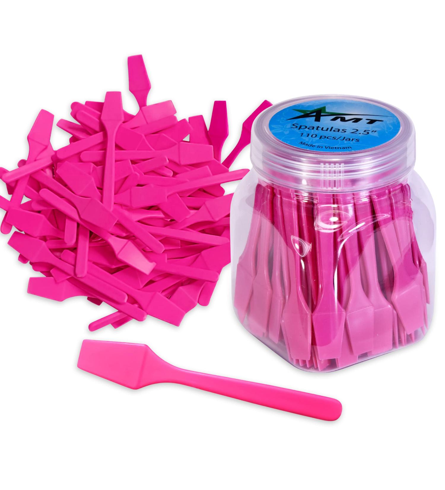 AMT 110 PCS Pink Cosmetic Spatula Set for Skin Care - Disposable Makeup Stirring and Sampling Spoons in Jar - Buy Online on GoSupps.com
