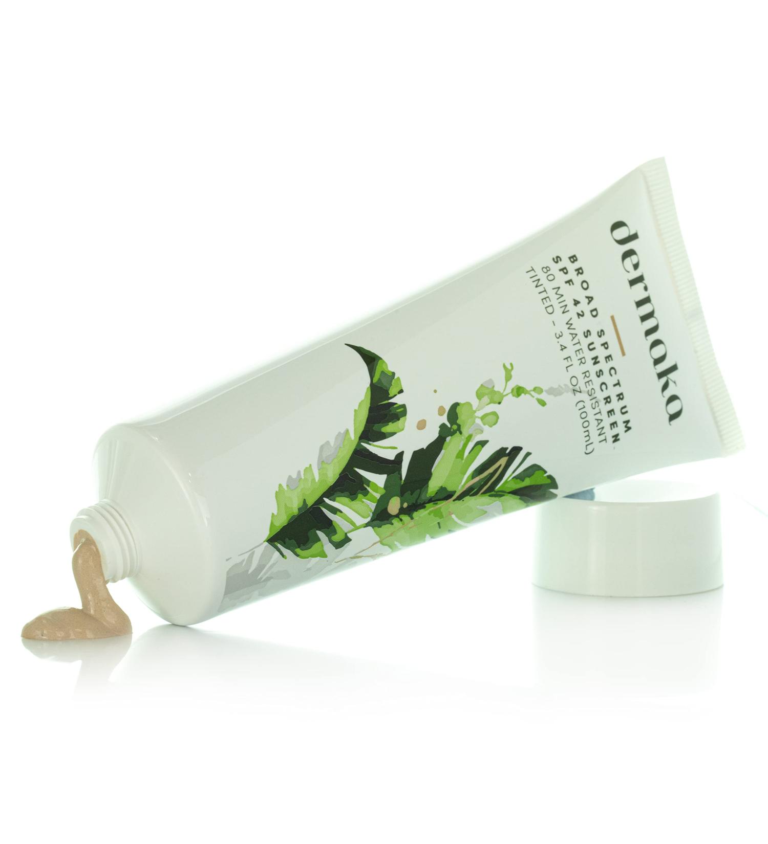 Dermaka Anti-Aging Sunscreen SPF 42 - Mineral-Based Lightly Tinted Sunscreen with Aloe Vera & Zinc Oxide - 3.4oz Water Resistant 80 min for All Skin Types - Buy Online on GoSupps.com
