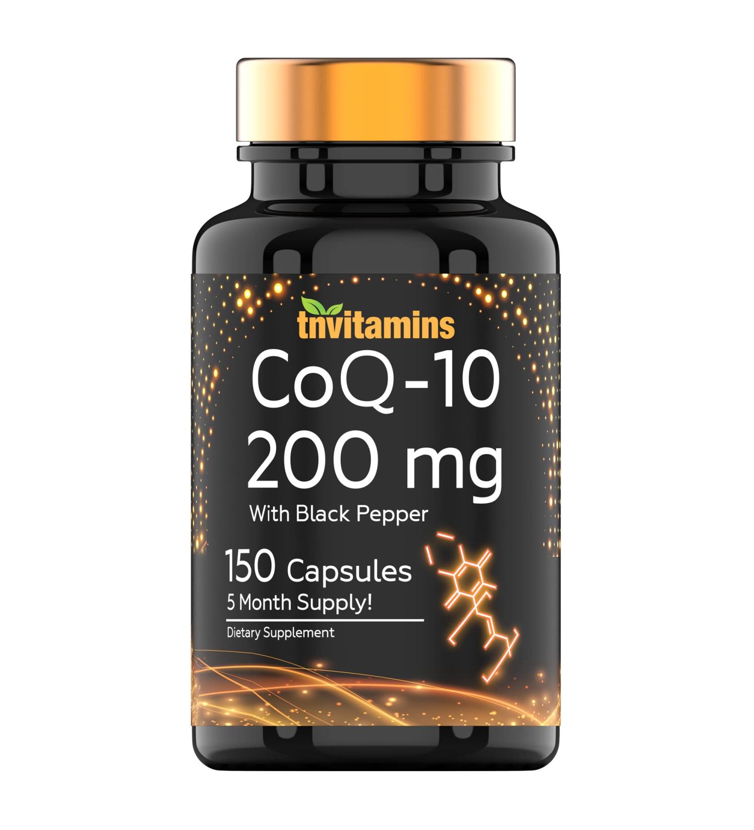 CoQ10 200mg Capsules with Black Pepper Extract - 150 Count | Max Absorption Antioxidant Supplement | 5 Month Supply | Boost Energy & Fight Free Radicals - Buy Online on GoSupps.com