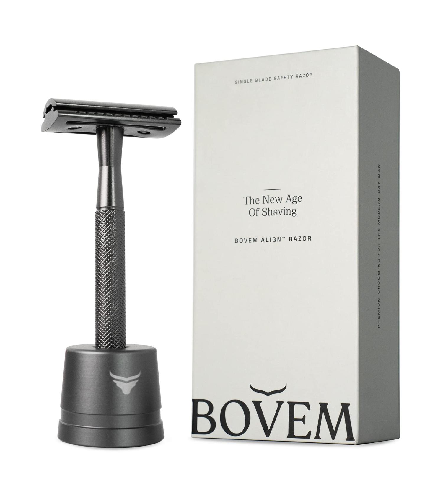 BOVEM Align Razor Premium Single Blade Safety Razor for Men | Double Edge Shaving with Stand & 5 Blades | Space Grey - Buy Online on GoSupps.com