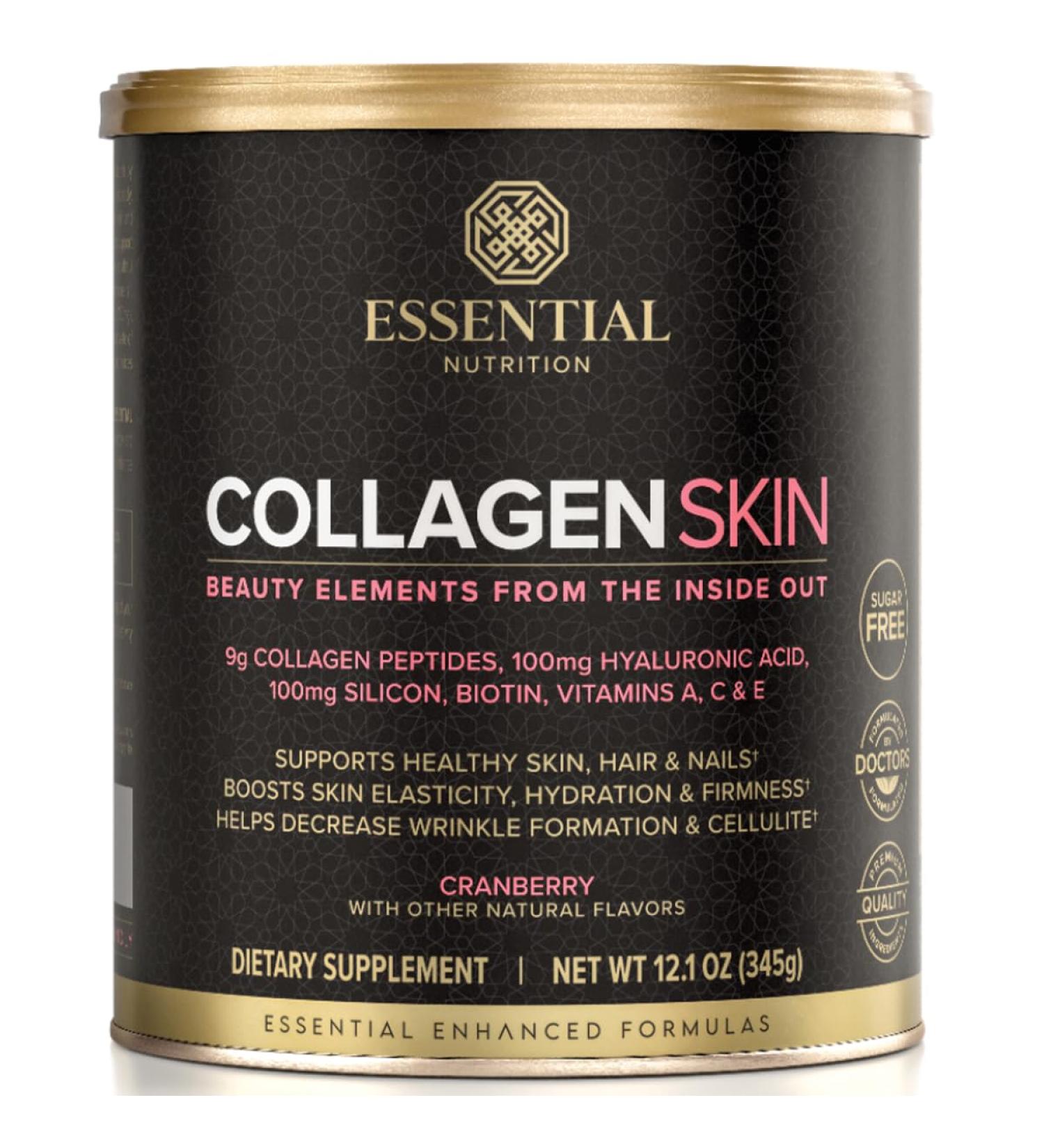Essential Nutrition Collagen Skin - Hydrolyzed Collagen Peptides with Hyaluronic Acid Silicon & Biotin - Hair Skin & Nails - Cranberry - 11.9 oz (30 Servings) - Buy Online on GoSupps.com