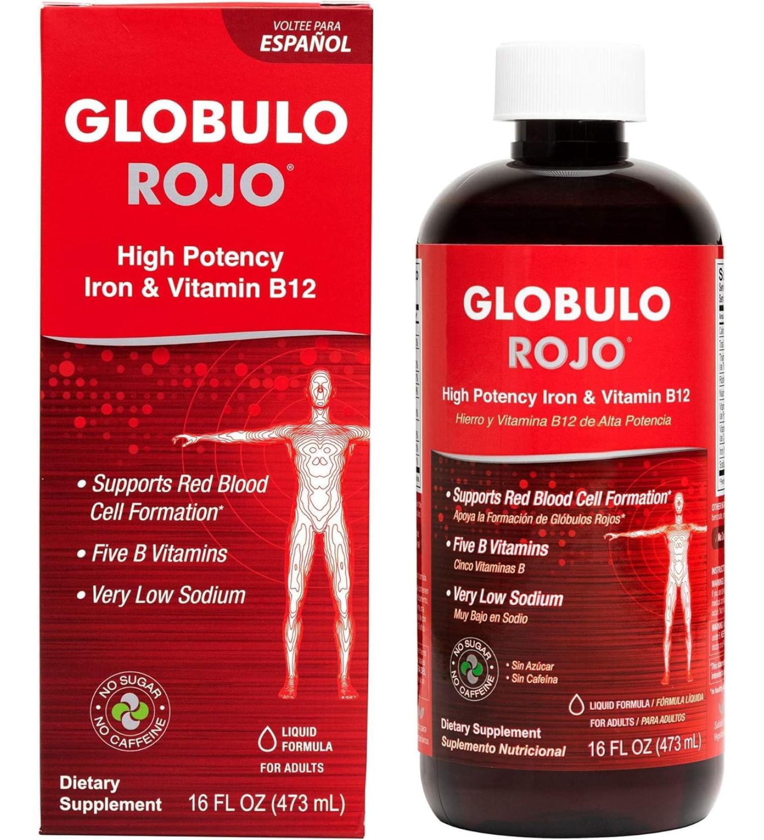 Globulo Rojo Iron Supplement - Liquid Dietary Supplement with High Potency Iron & B Vitamins (Vegan) (1 Pack) - Buy Online on GoSupps.com