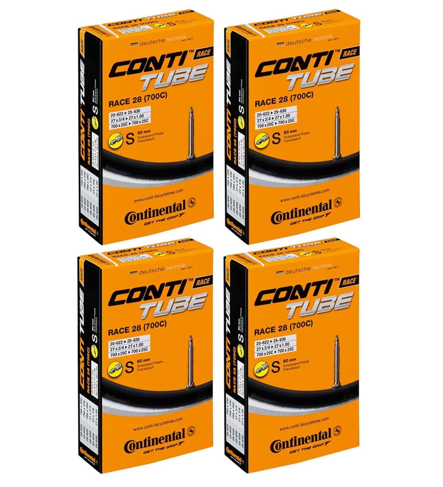 Continental Race 28" 700x20-25c Inner Tubes - 60mm Presta Valve (Pack of 4 Tubes)