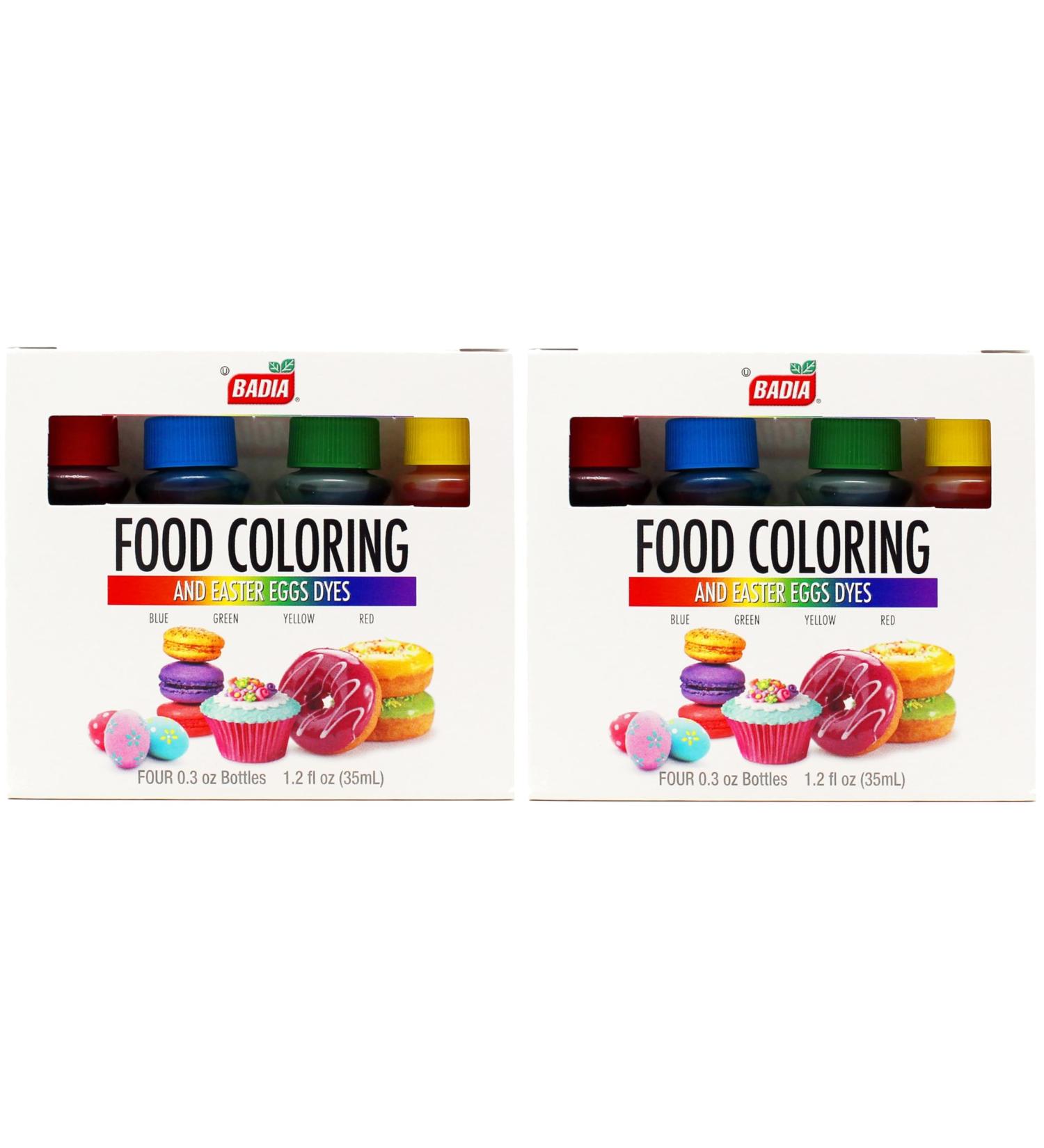 Badia Food Colouring (Blue Green Yellow Red) 8.8ml Each Bottle (35ml Total Coloring) (2-pack)