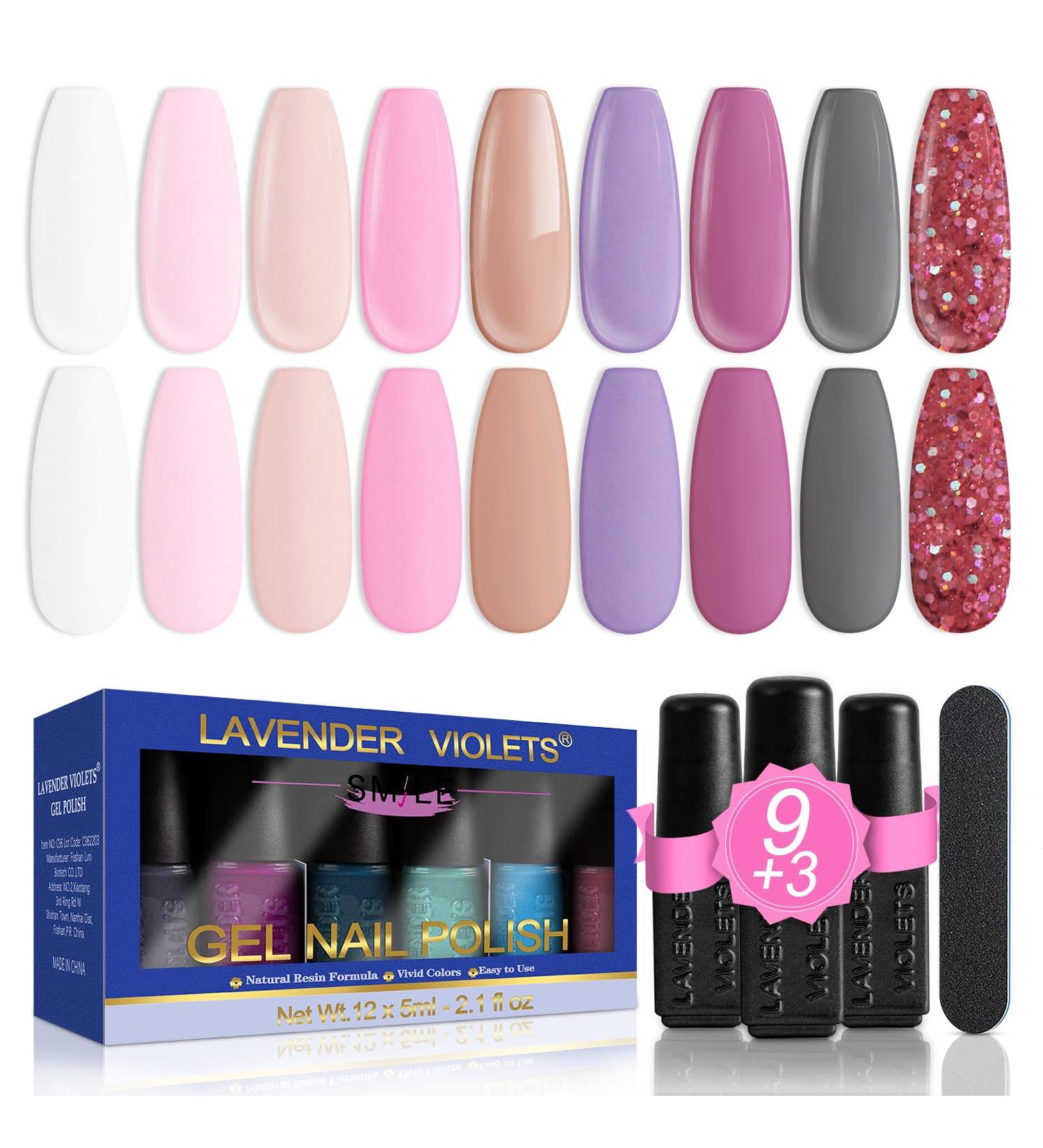 Lavender Violets 13 Pcs Gel Nail Polishes Set 9+3 Nude pink purple Nail Art Design UV LED Soak Off With Base Coat Matte n No Wipe Top Coat Nail File Starter Kit F687 D142 - Buy Online on GoSupps.com